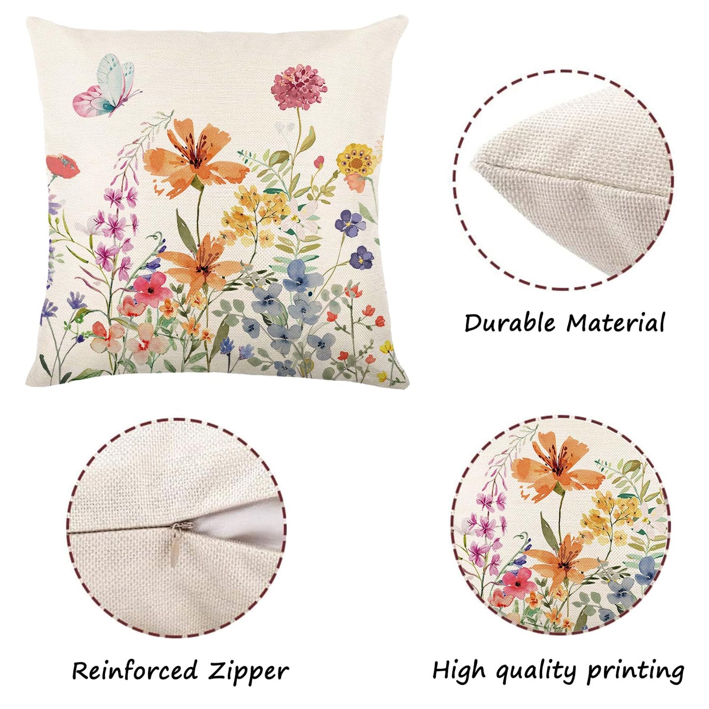 ONFAON Spring Decorations for Home - Spring Pillow Covers 18x18, Outdoor Pillow Covers Springtime Farmhouse Throw Pillow Cover Garden Linen Cushion Case for Home Decor