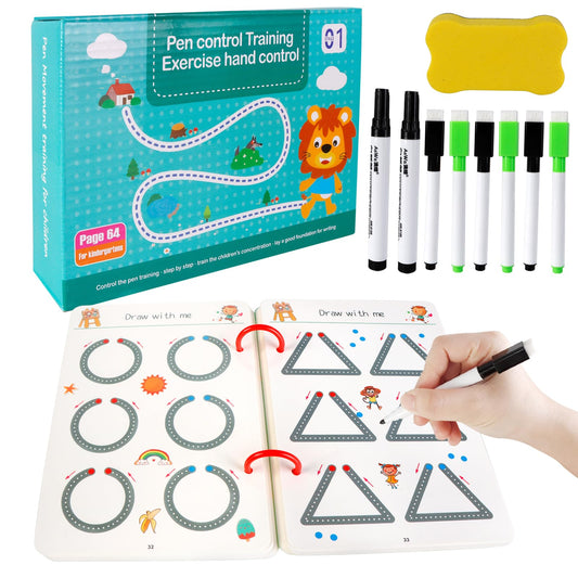 Generic Scribble Smart Workbook - Reusable Workbooks for Kids, Little Curious Mind Scribble Smart Reusable Workbook, Workbook Handwriting Practice Tracing Books for Kids, 8 Pens, Blue01, TYB-01