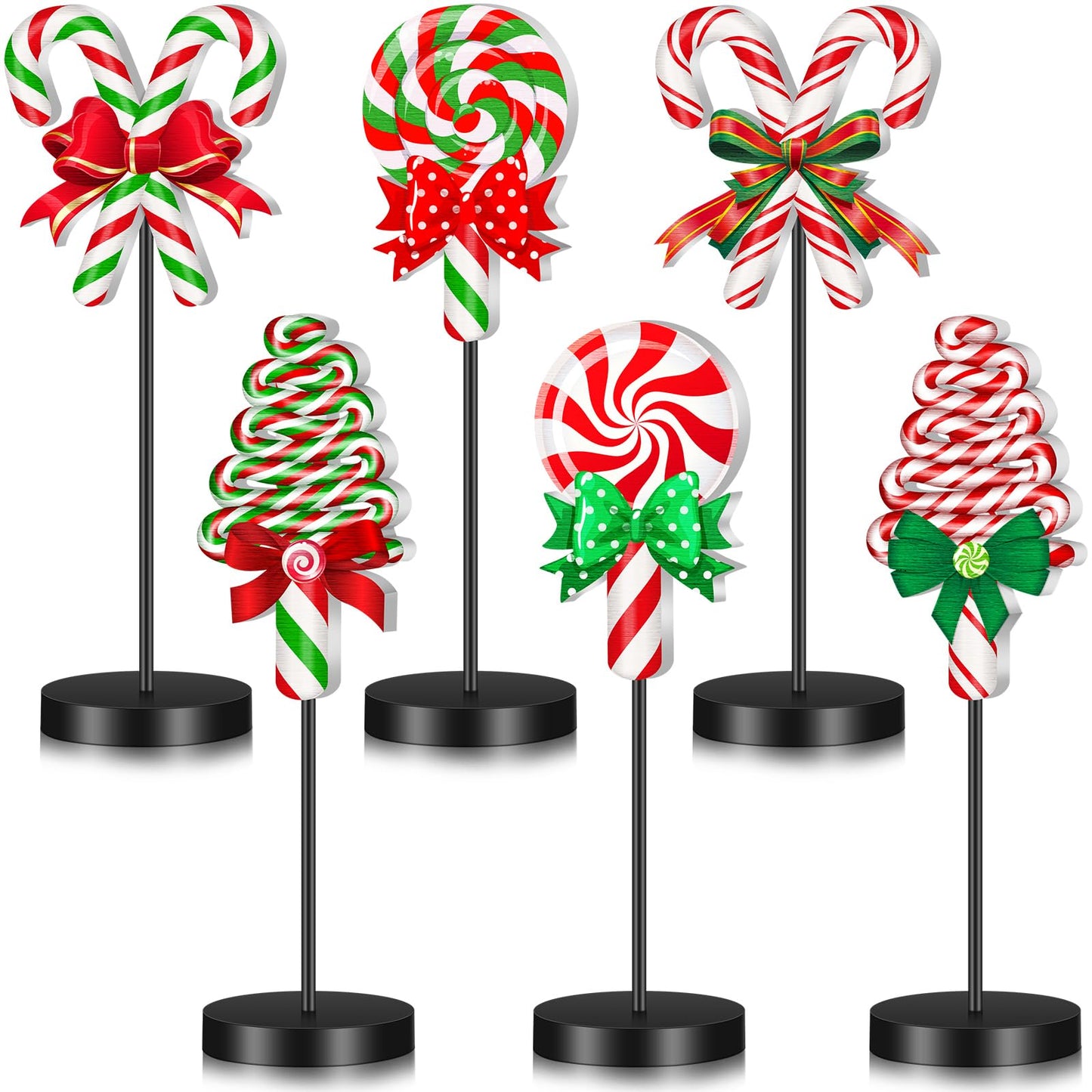 Geetery 6 Pcs Christmas Wooden Table Decor Christmas Table Centerpiece Candy Cane Themed Party Wood Decoration Rustic Farmhouse Tabletop Decoration for Home Xmas Holiday Party Kitchen Decor