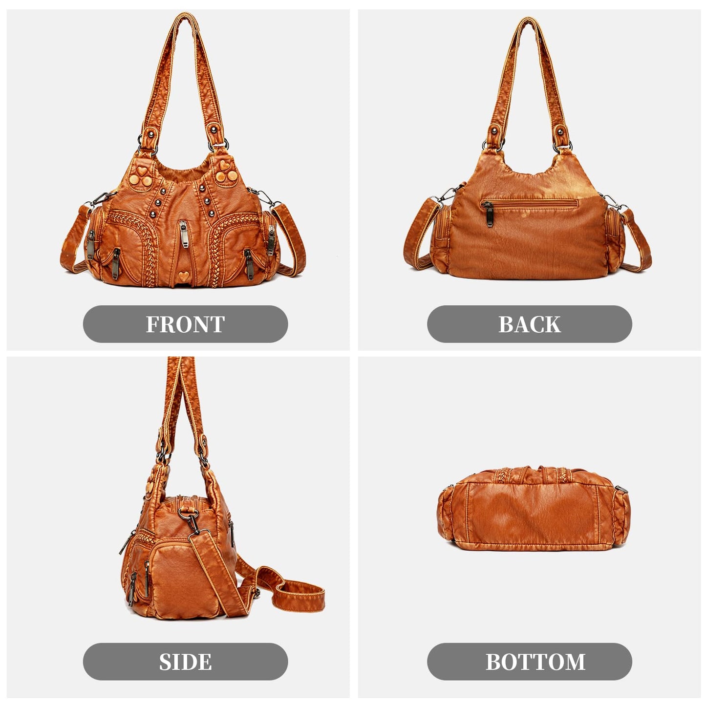 I IHAYNER Purses and Handbags for Women Hobo Tote Purse Soft PU Leather Satchel Shoulder Bag with Multi-Pocket, Brown