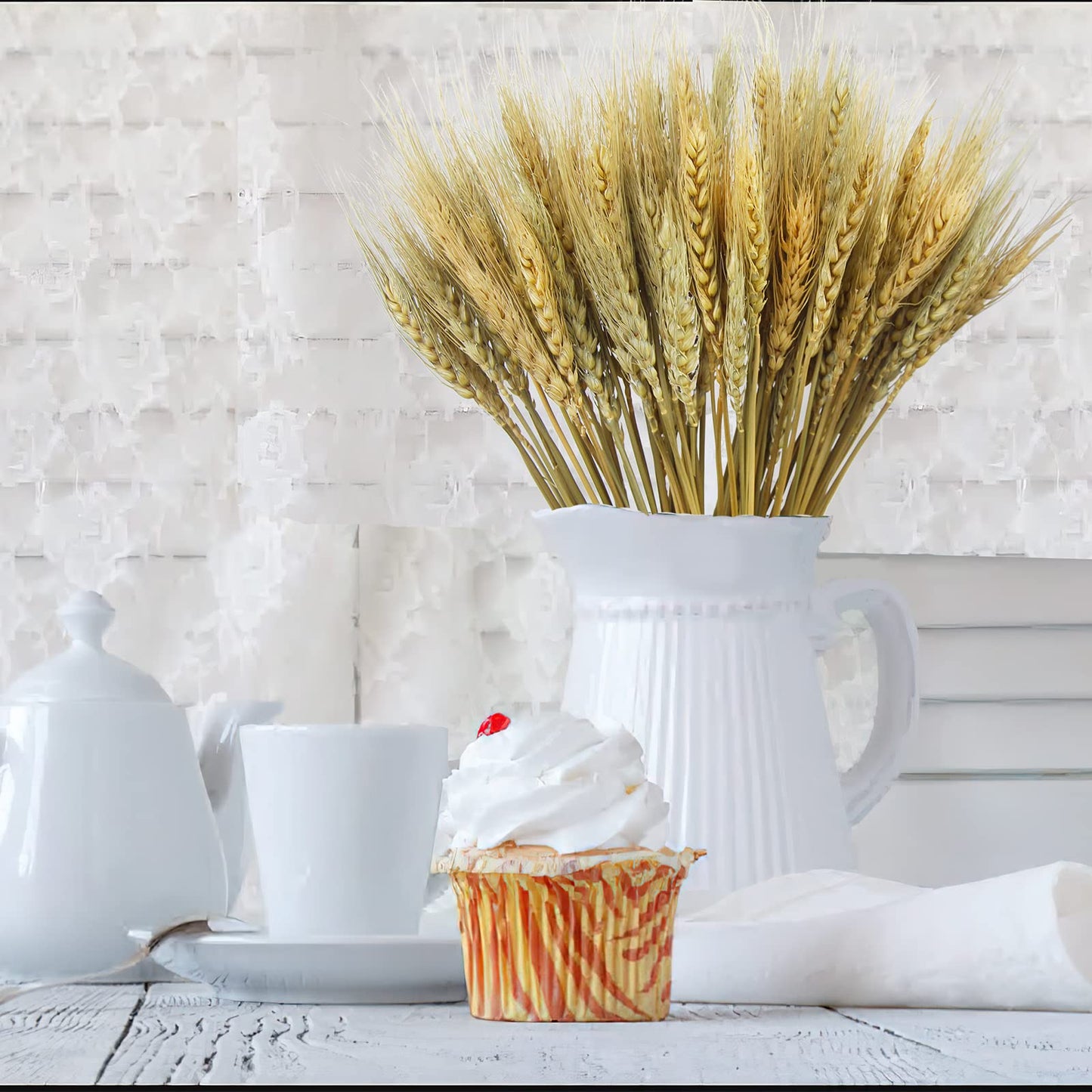 CISDUEO 100 Pcs Dried Wheat Stalks Bundle Grass Natural Dried Wheat Sheaves Stems Dried Flowers Arrangement Bouquet for Wedding Party Table Centerpiece Fall Harvest Wreath Boho Decor Farmhouse DIY