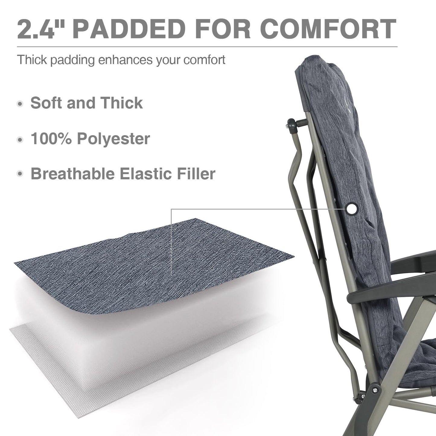 EVER ADVANCED Folding Camping Recliner Chair Fully Padded with Adjustable High Back Support Portable for Adults Patio Reclining Chair