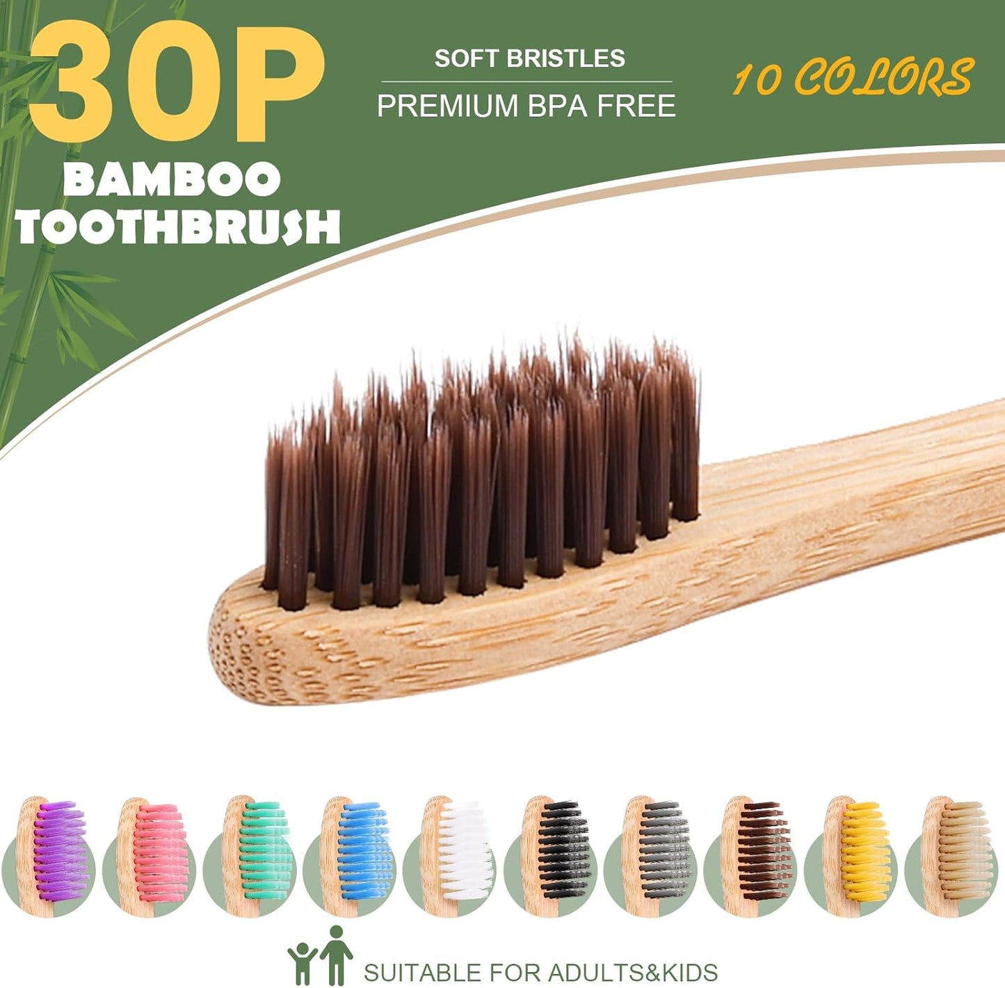 Navona 30 PCS Bamboo Toothbrushes, BPA Free Soft Bristles Toothbrush for Adults, Box of Two Kids Bamboo Toothbrushes Pack, Eco-Friendly Natural Wooden Toothbrush Bulk