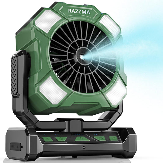 Portable Fan with Misting & 24000mAh Battery - 80H Runtime, 7μm 16ft Mist, Ultra Quiet 4-Speed Camping Fan for Outdoor Indoor, Remote & 300mL Tank-Orange