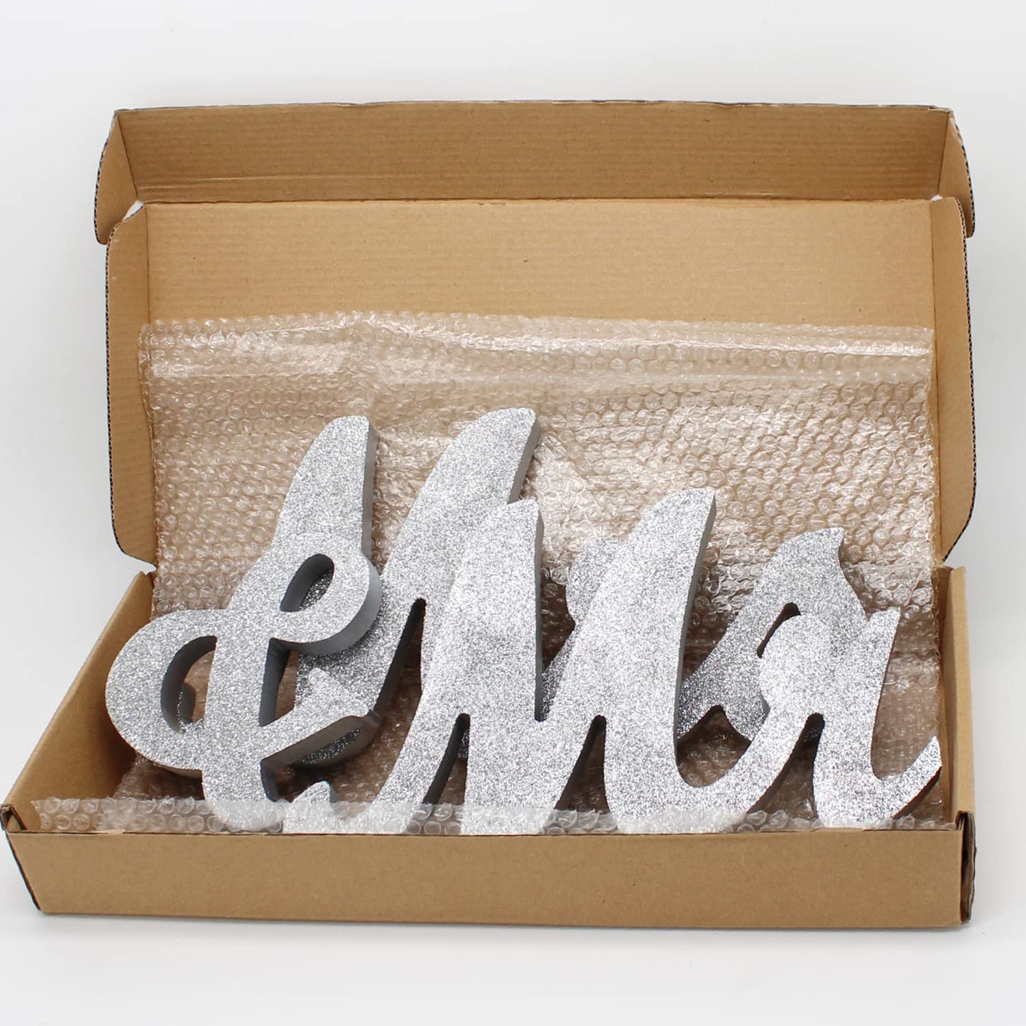 Mr and Mrs Signs Wedding Table Decorations, Wooden Freestanding Letters for Photo Props, Rustic Wedding Decoration, Anniversary Wedding Shower Gift (Silver)