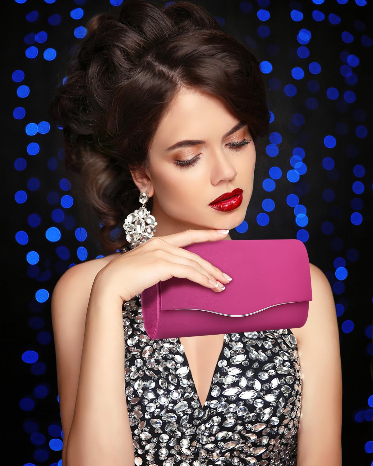 TINDTOP Clutch Purses for Women, Formal Evening Bags Suede Shoulder Envelope Party Handbags Wedding Cocktail Prom Clutches (Rose)