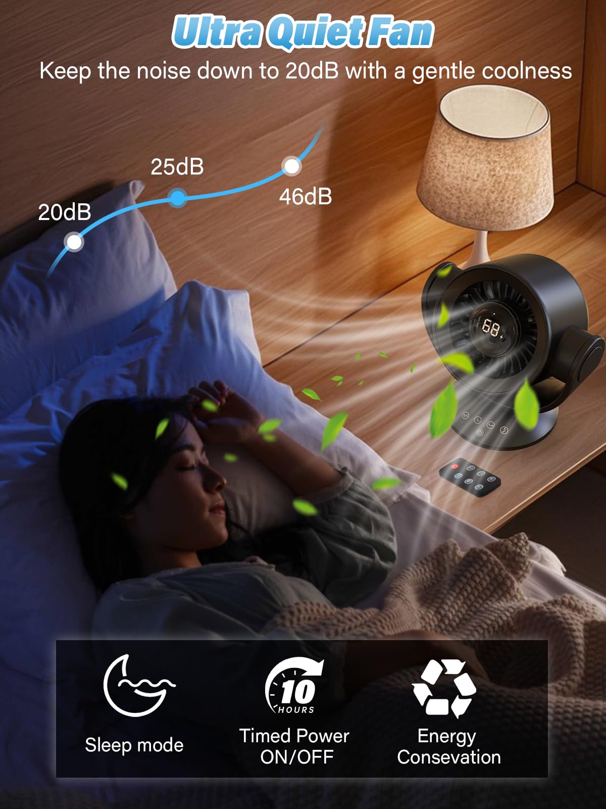 SECHKISS Desk Fans for Bedroom，Air Circulator Fan，90°Vertical +120°Auto Oscillating,100 Speeds, 10H Timer, Quiet Fan,Digital Display Rechargeable USB, with Remote, for Home, Office（Black）