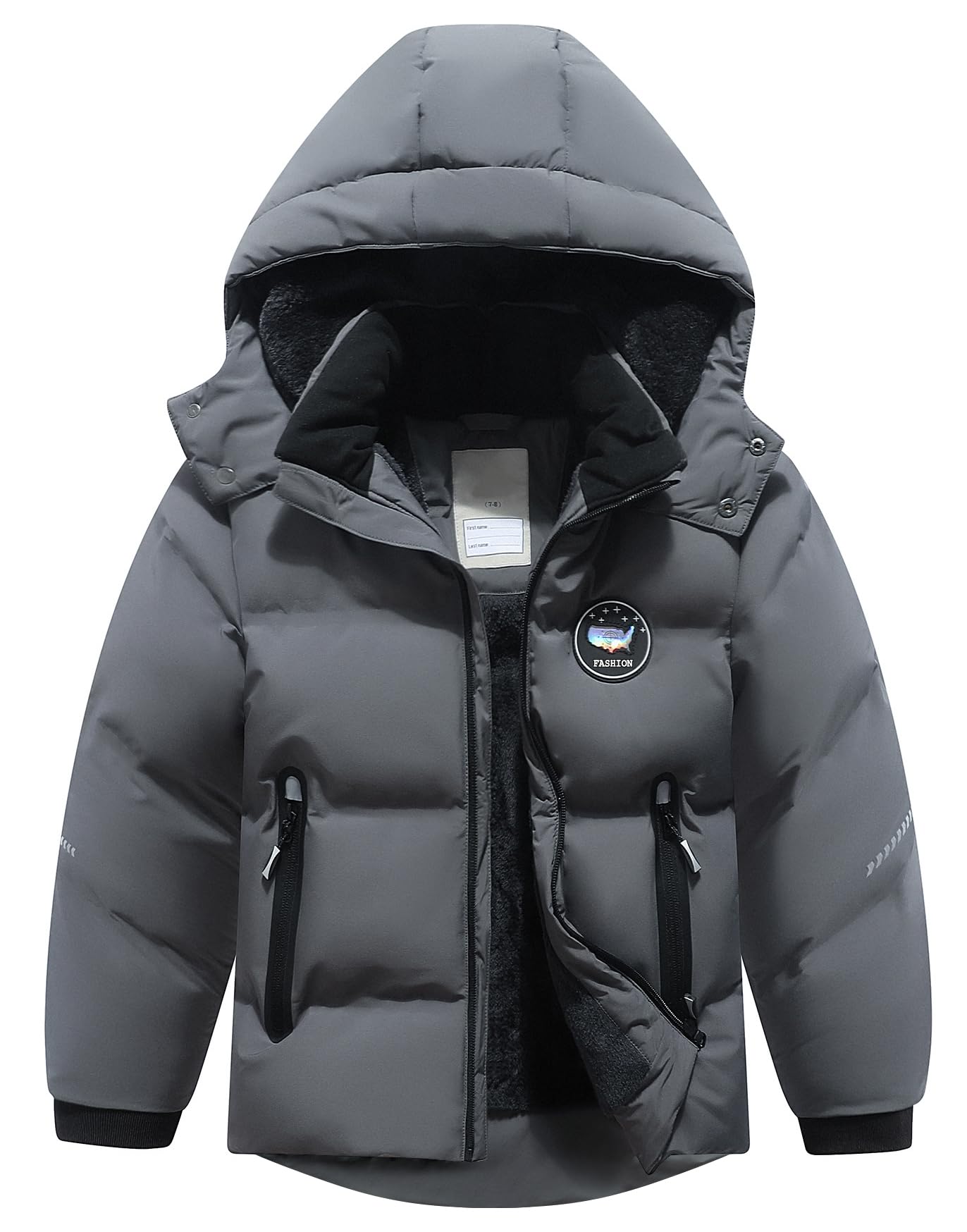 BYLESIN Kids Boy's Winter Coat Fleece Lined Waterproof Jacket Puffy Cotton Coat Thick Hooded Down Outdoor Coats