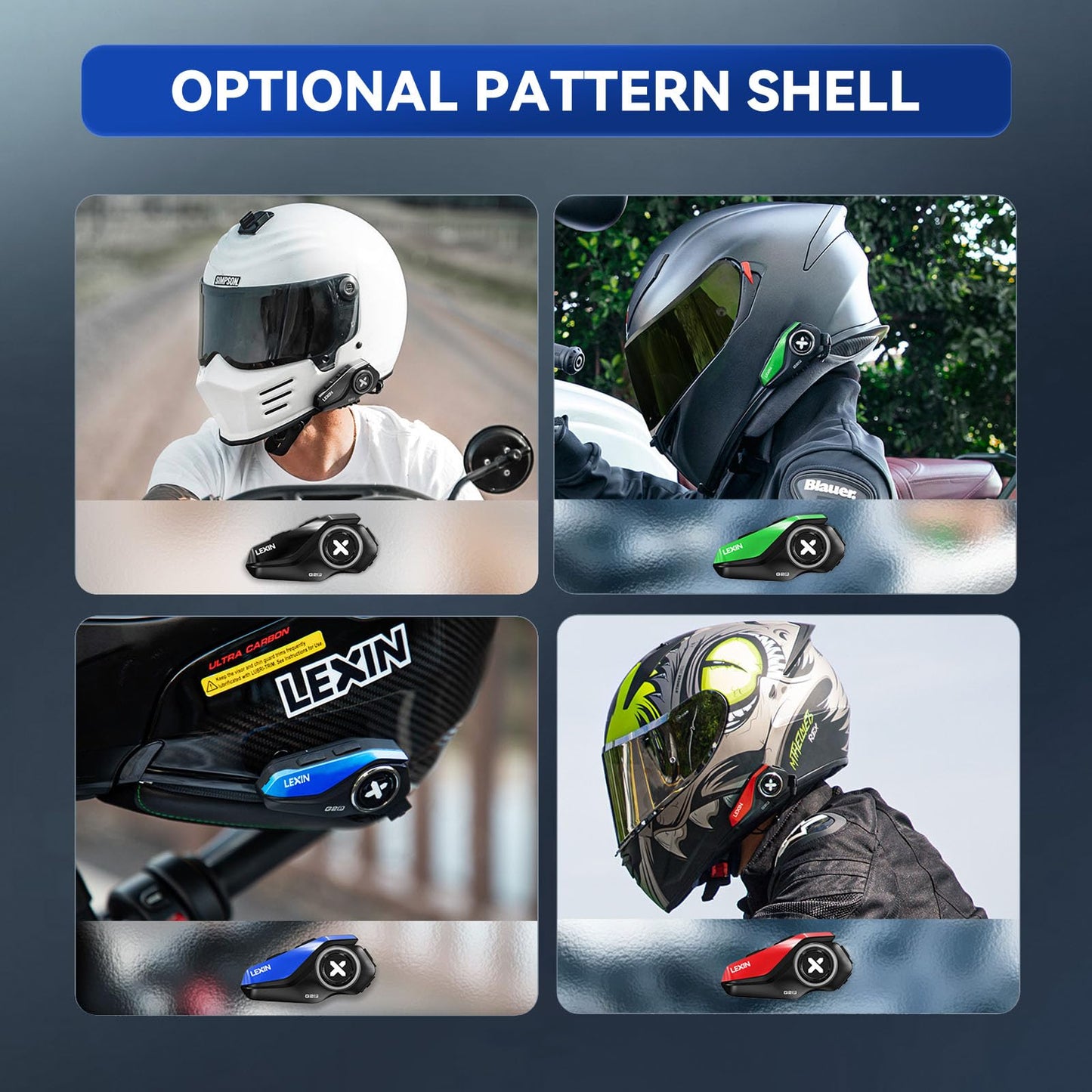 LEXIN G2P Motorcycle Helmet Bluetooth Headset, Group Intercom Communication Systems, FM Radio/ 6 Shells/Universal Pairing/Private Talk/Noise Cancellation, Fit for Snowmobile/ATV, 2 Pack