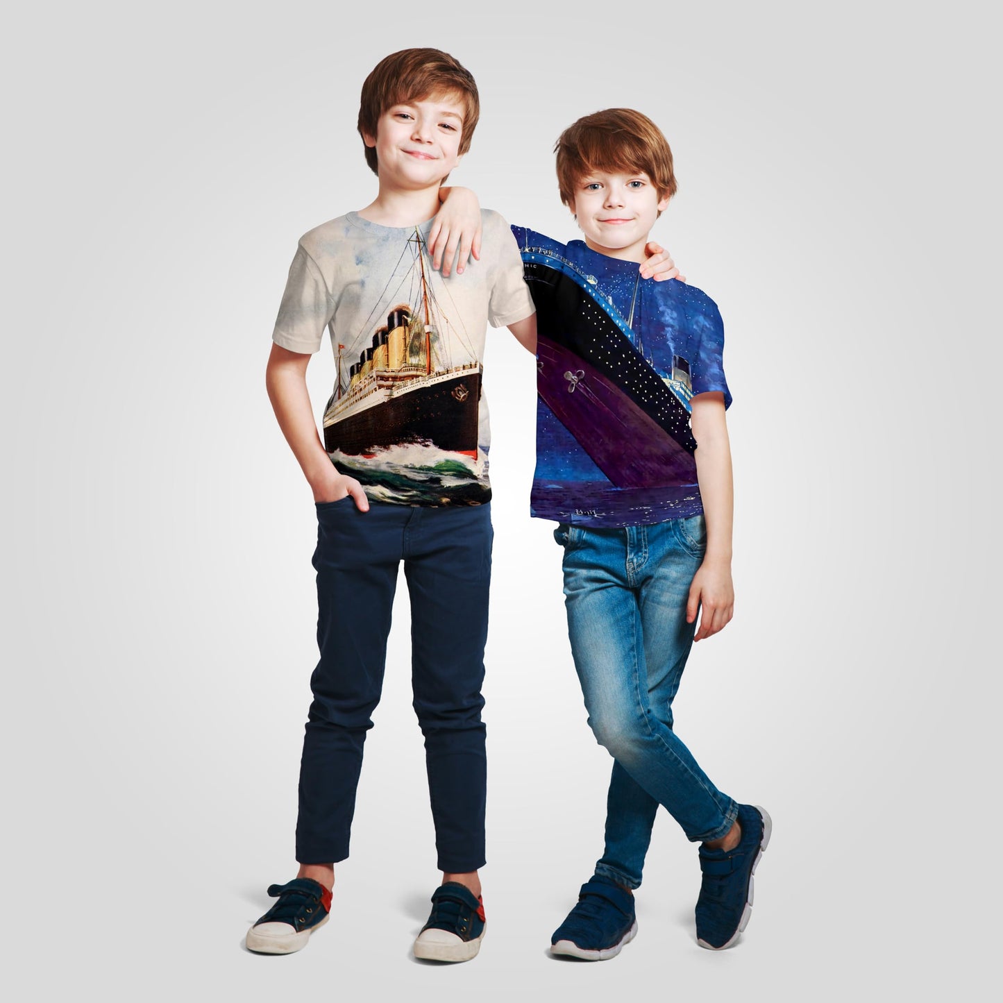 Boys' Nautical Adventure Tee, 3D Graphic Full Print Cruise Ship Crew T-Shirt for Ages 8-16 Teenager Kids, Ideal for Daily Wear and Ocean Themed Party Birthday Short Sleeve Blue Tops XS