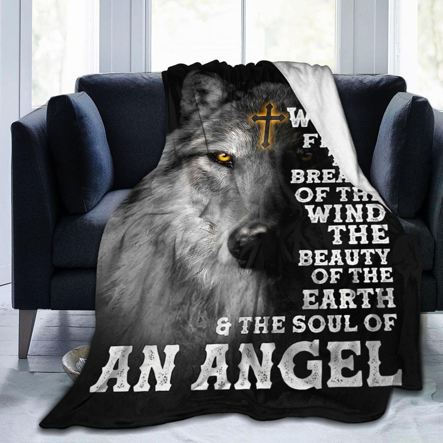Wolf Blanket for Girls Boys Motivational Quotes Throw Blankets Wildlife Wolf Fleece Cozy Throws Warm Soft Fuzzy Stuffed Animal Plush Black White Decor for Sofa Bed Gifts for Men Women Adults 50"x40"