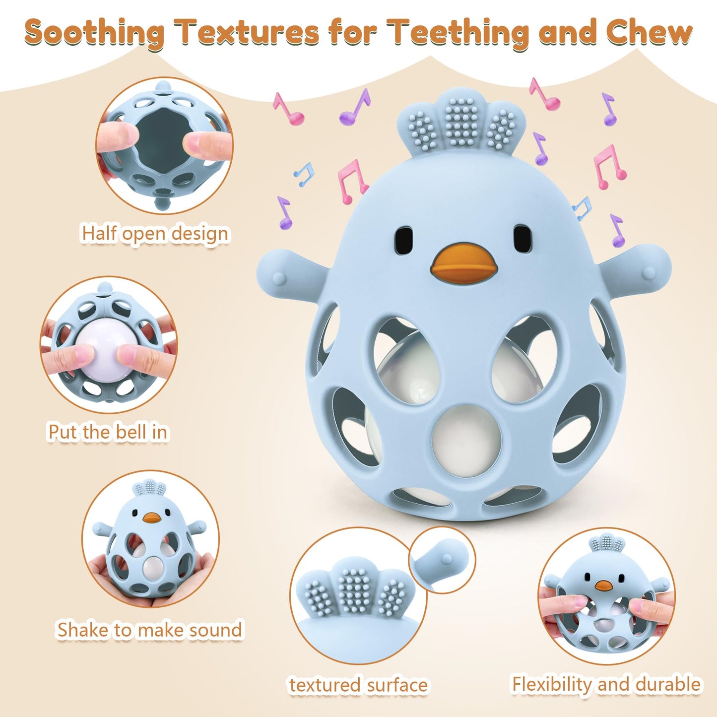 MCGMITT Baby Teething Toys for 3-6 Months, Easy Grasp Silicone Baby Rattles 0-6-12 Months, BPA-Free Food Grade Montessori Sensory Toys, Soft Newborn Infant Teether for Teething Relief