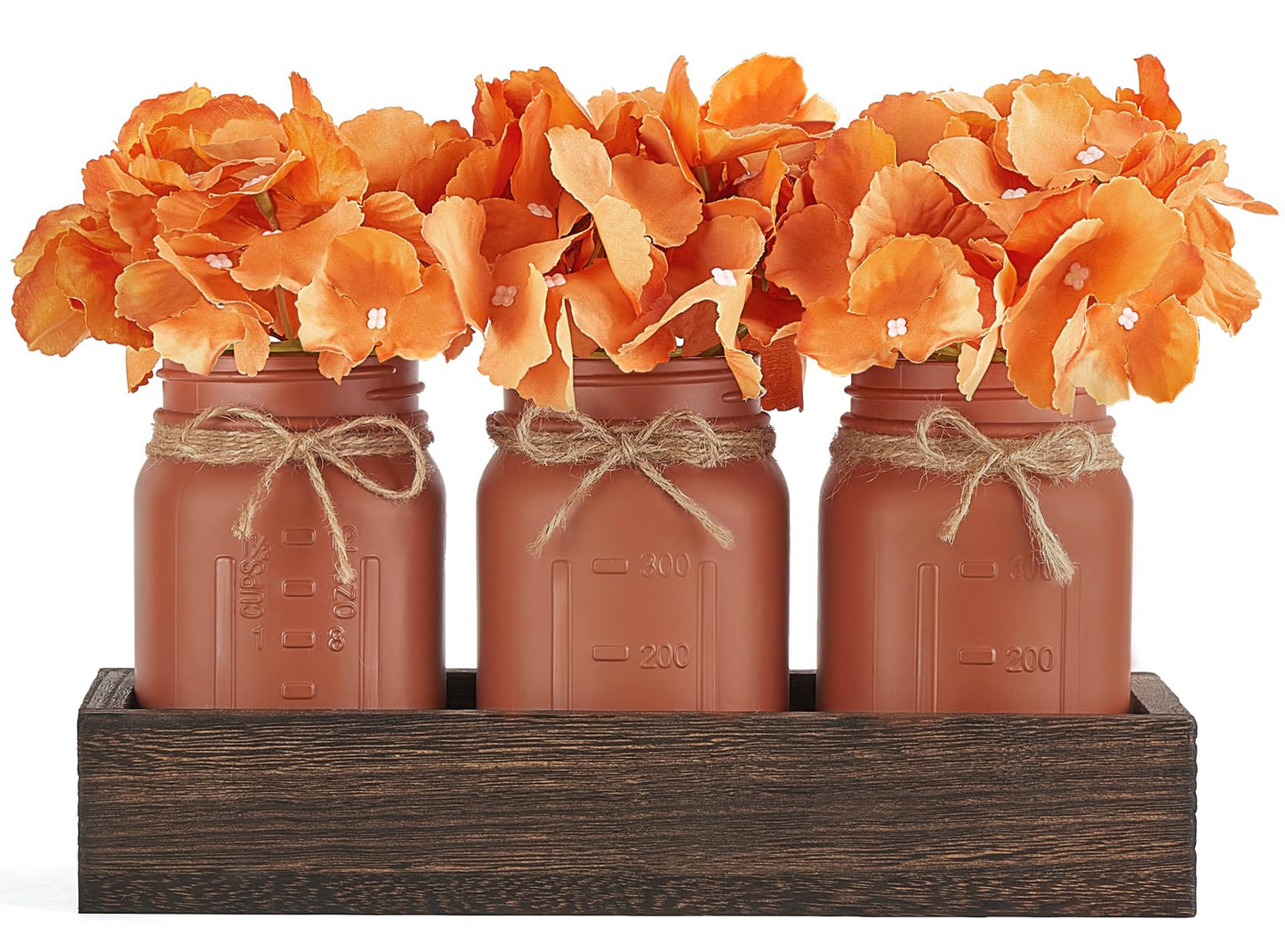 Mkono Mason Jar Centerpiece Table Decor For Dining Room Farmhouse Wood Tray With 3 Painted Jars Flowers Summer Decoration For Coffee Table Kitchen Living Room Wedding