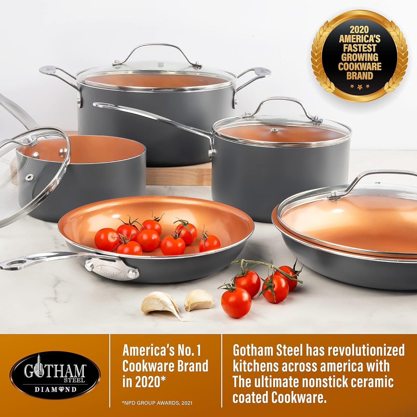 GOTHAM STEEL 14 Pc Ceramic Cookware Set Nonstick, Copper Pots and Pans Set Non Stick for Kitchen, Anodized Induction Pots and Pans for Cooking, Non Toxic Cookware Sets, Oven & Dishwasher Safe
