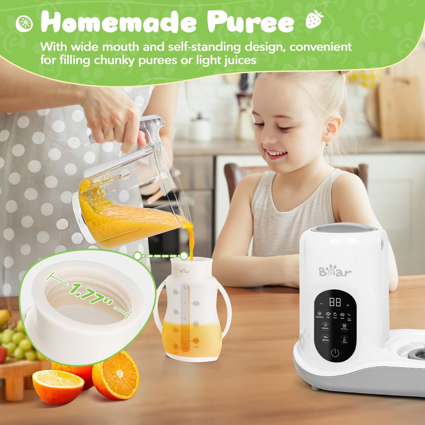 Bear Reusable Silicone Baby Food Pouches, 2 Pack Refillable Squeeze Pouch for Toddlers, Baby Food Containers Dishwasher&Freezer Safe | Make Homemade Organic Food for Babies, 5oz, 6m+