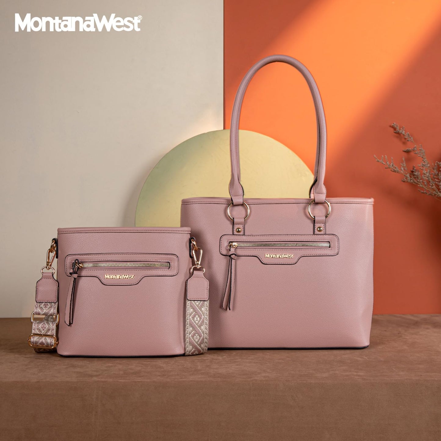 Montana West tote bag for women medium crossbody purse set 2pcs cute trendy woman handbag and purse pink ladies designer handbag with guitar strap MWC2-330PK