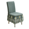Ouxeer Dining Chair Covers Stretch Seersucker Chair Slipcover with Skirt Washable Chair Covers for Dining Room Restaurant Banquet(Cyan)