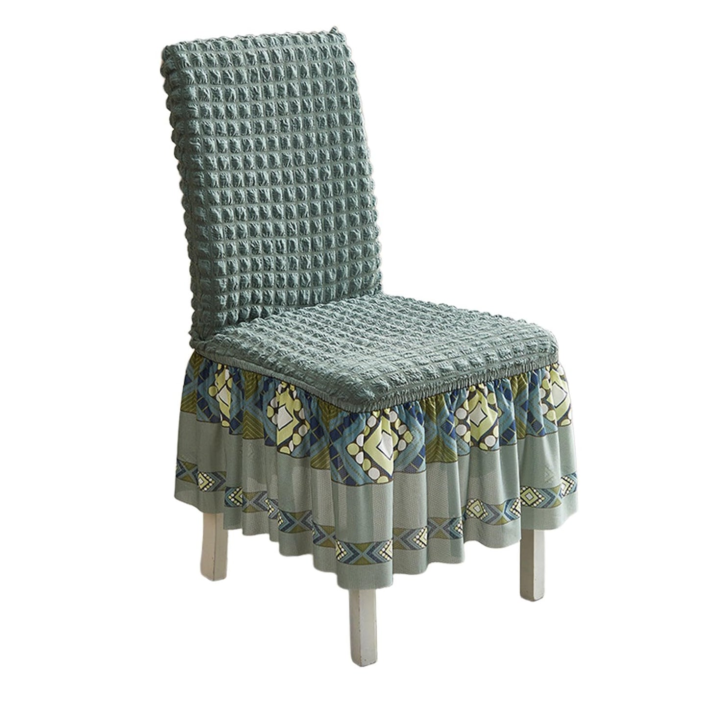 Ouxeer Dining Chair Covers Stretch Seersucker Chair Slipcover with Skirt Washable Chair Covers for Dining Room Restaurant Banquet(Cyan)