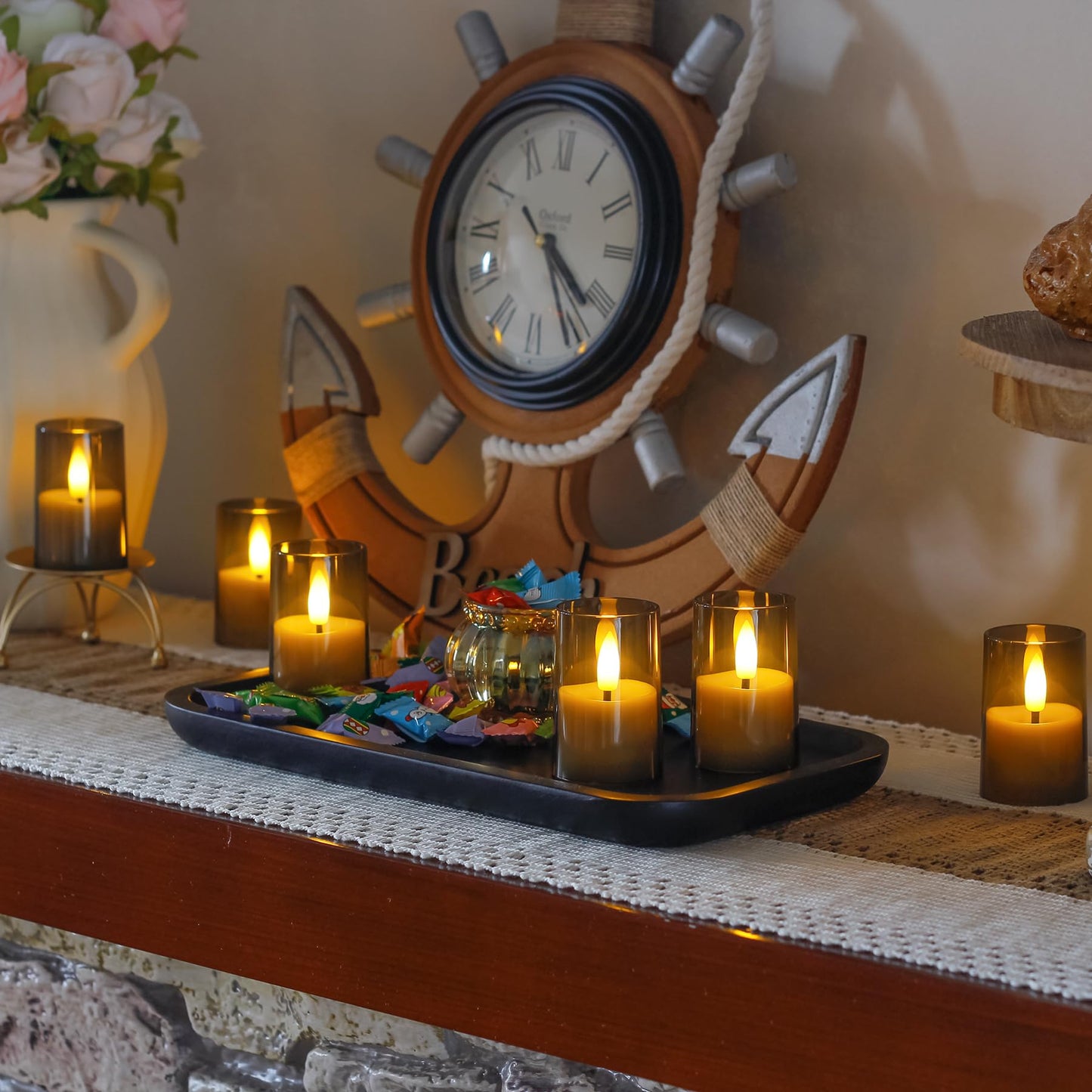 Wroxipel Rechargeable Acrylic Flameless Votive Candles with Timer & Remote Control, 1.7" x2.5" Flickering LED Warm Glow Tealight for Home, Wedding, Holiday Decor (Set of 6, Grey)