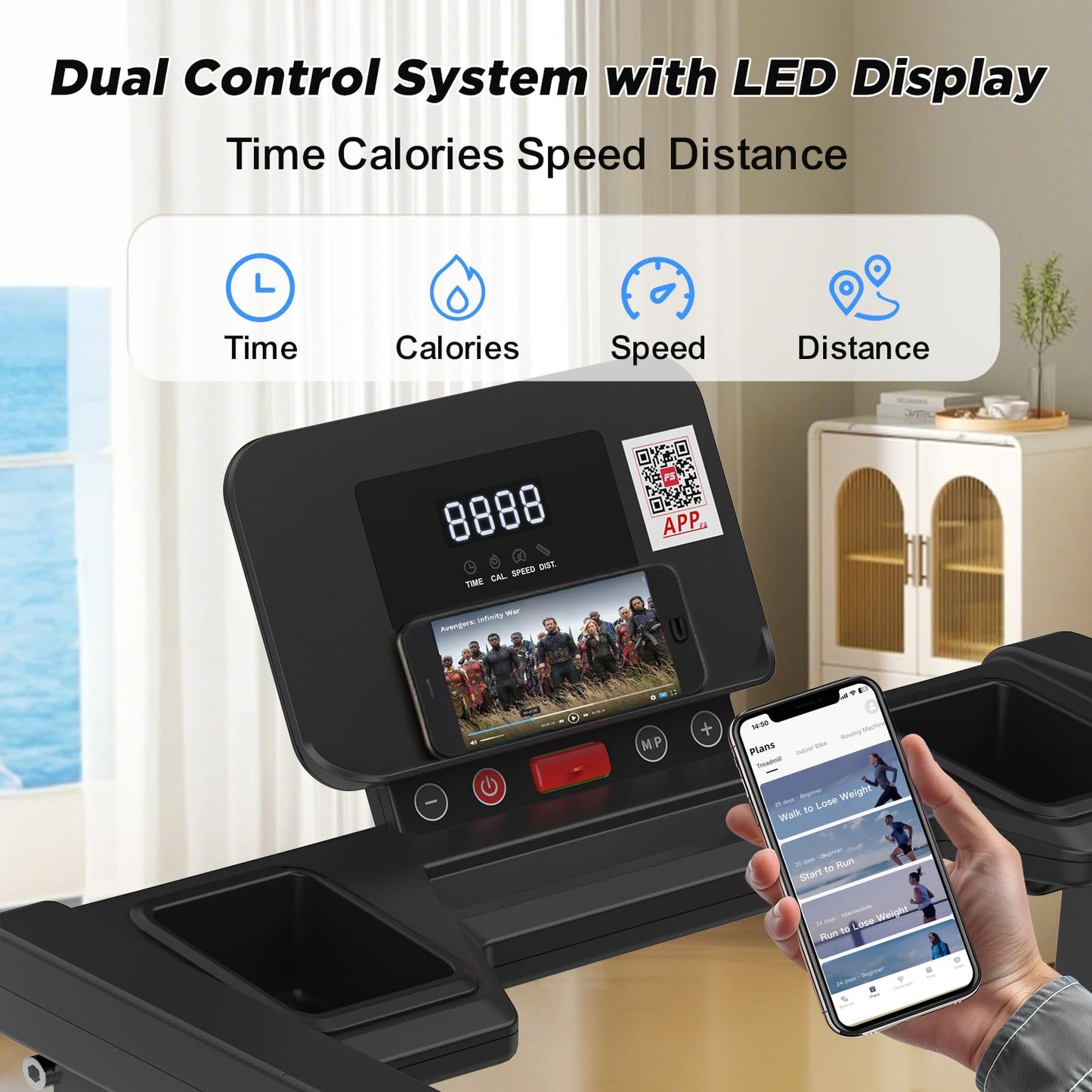 FYC Foldable Treadmill for Small Spaces - 2.5HP Ultra-Quiet Motor, 300lb Capacity with Advanced Shock Absorption, Smart App Control, Compact Walking Treadmill Folding Treadmills