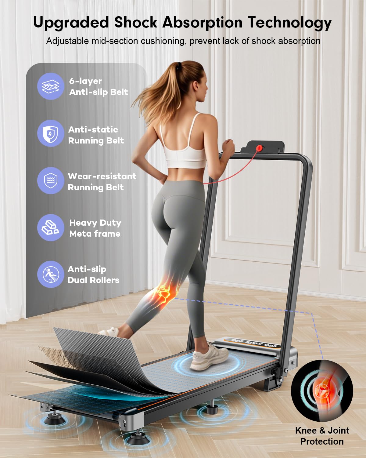 Foldable Treadmill with 8% Incline, Upgrade 3.5HP Low Noise Walking Pad Treadmill with Handle Bar, Trisomy 4 in 1 Portable Under Desk Treadmills for Home/Office, 330 Lbs Capacity, APP & Remote Control