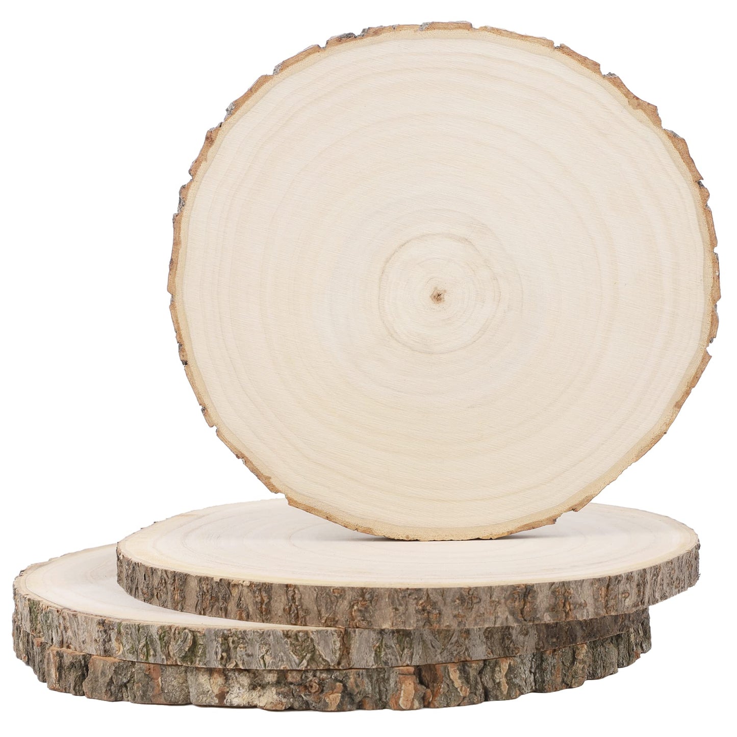 Prsildan 4 Pack Large Wood Circle Slices, 8 to 10 Inches DIY Unfinished Wood Table Centerpieces, Natural Rustic Round Crafts for Indoor Christmas Wedding Party Décor