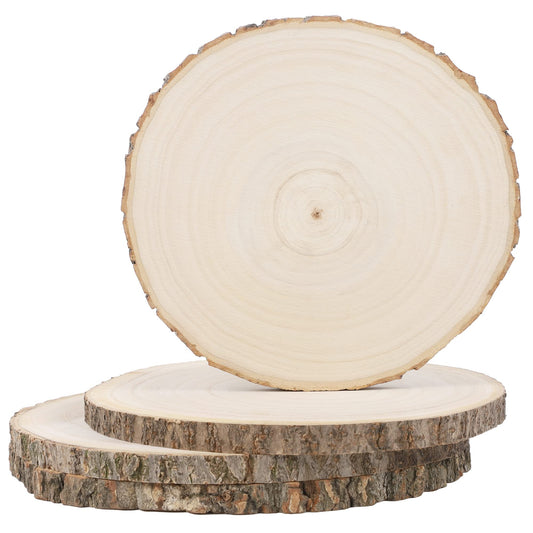 Prsildan 4 Pack Large Wood Circle Slices, 8 to 10 Inches DIY Unfinished Wood Table Centerpieces, Natural Rustic Round Crafts for Indoor Christmas Wedding Party Décor