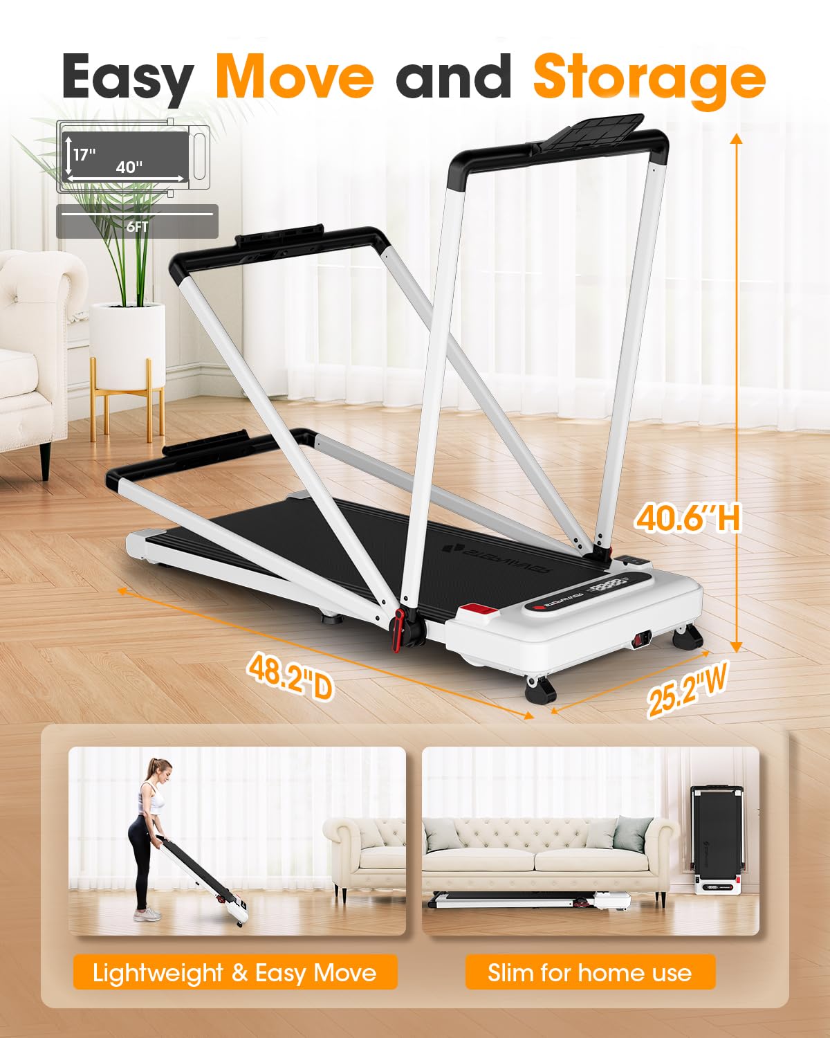 Large Walking Pad with Handle Bar, 17" Widened Running Belt,12% Incline Treadmill, 4MPH/7.6MPH, 3.0 HP Treadmill with 380lbs Capacity, Remote and App Control