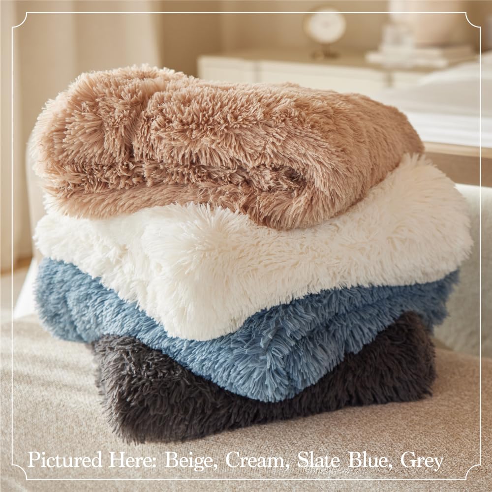 The Connecticut Home Co Throw Blanket Soft Fluffy Room Decor, Cozy Warm Throws for Bed, Couch, Gifts for Women, Bedroom Cute Aesthetic Blankets Shag and Sherpa, 65x50, Dusty Rose