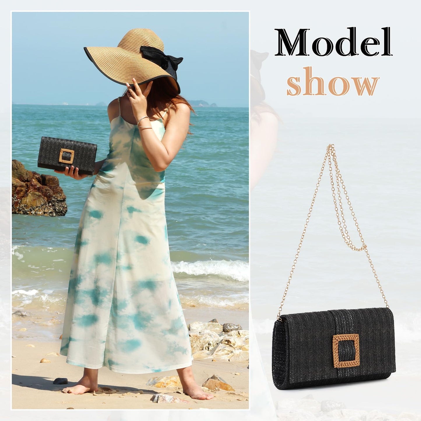 Emprier Straw Clutch Purses for Women Summer Beach Bag Raffia Crossbody Purse Woven Envelope Handbag