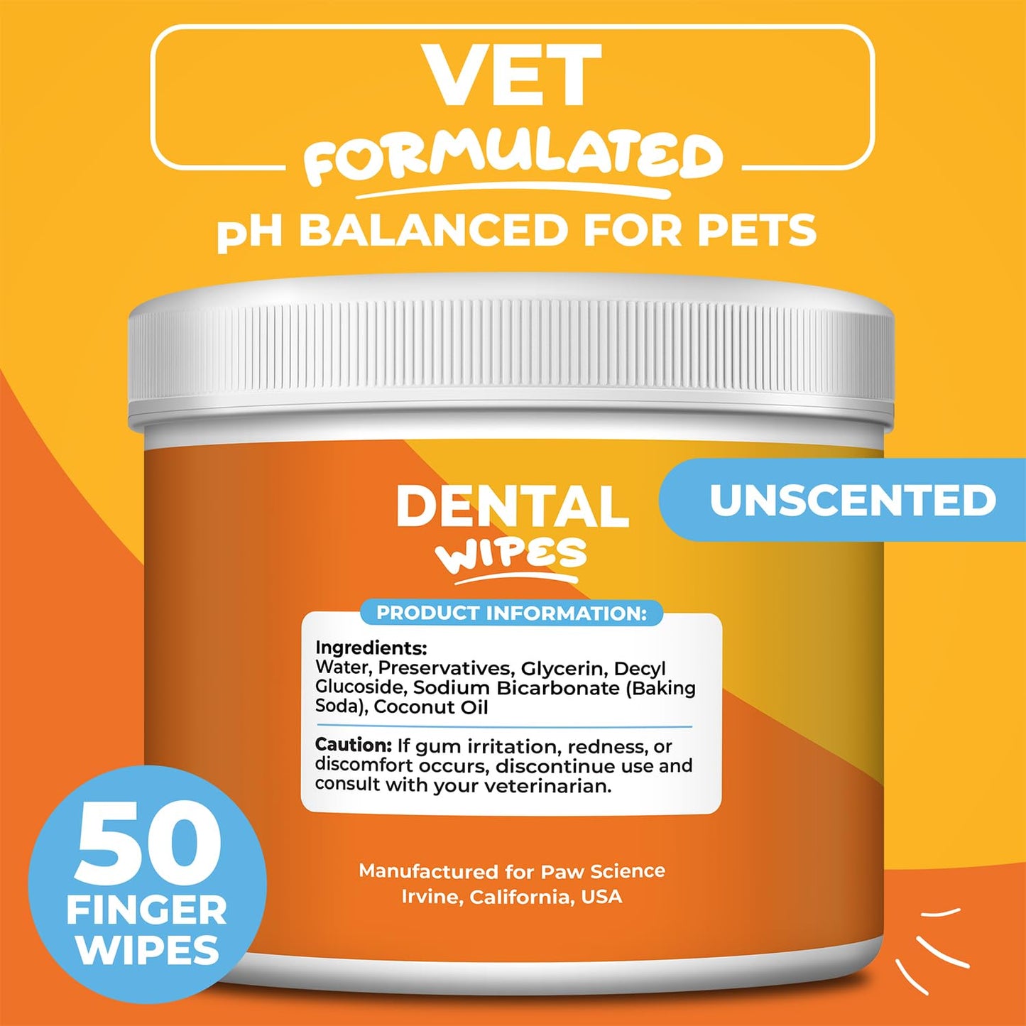 Paw Science Dog Teeth Cleaning Wipes - Dental Finger Wipes for Cats & Dogs - Pet Toothbrush & Tooth Brushing Kit - Effective Teeth Cleaner