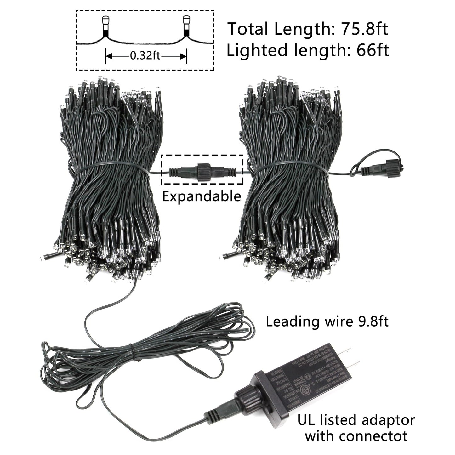 YIQU White 82FT 200 LED Christmas String Lights Outdoor/Indoor (Extendable Green Wire, Ultra-Bright with 8 Modes, UL Certified), Fairy String Lights for Xmas Tree Holiday Party Decoration, Cool White