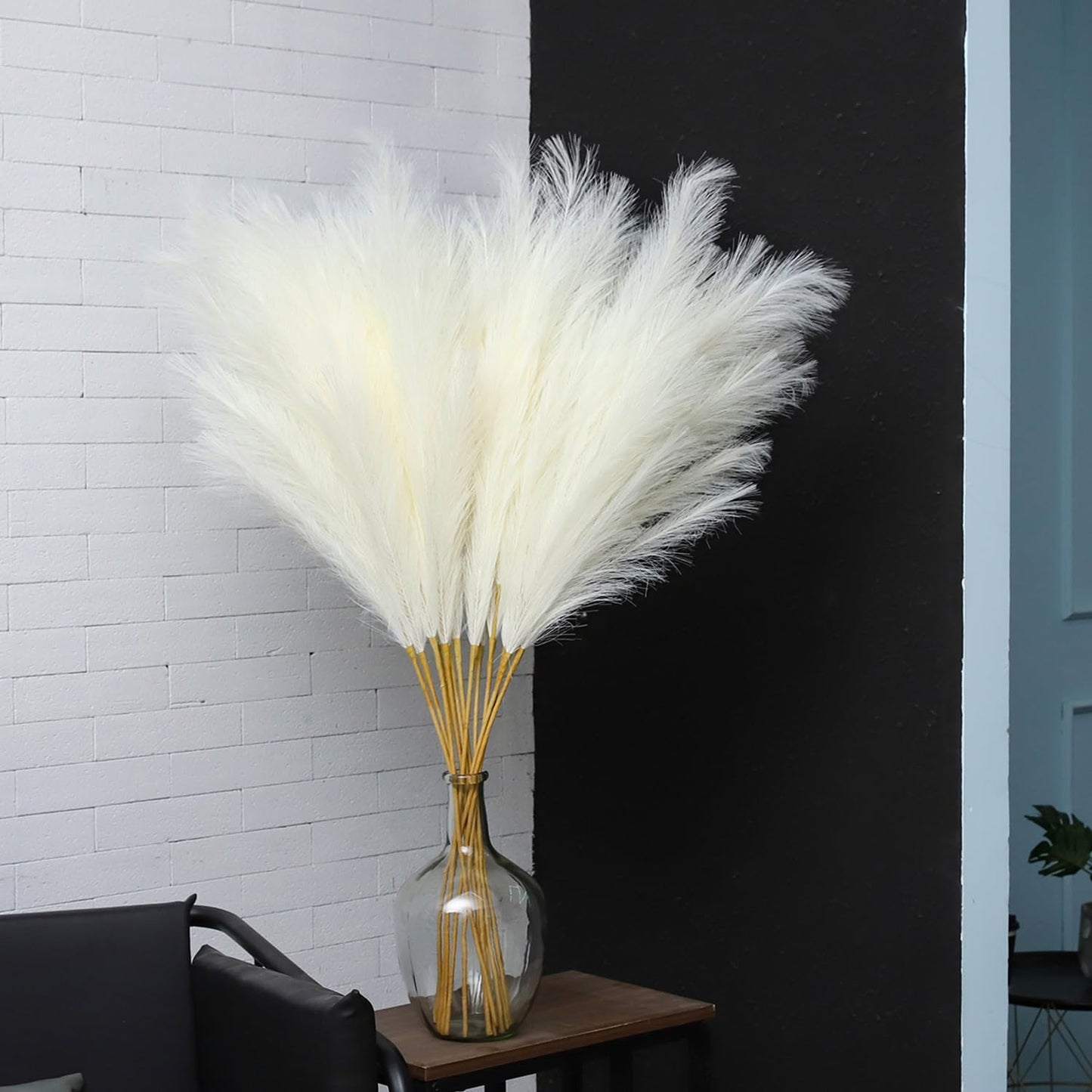43" White Pampas Grass Fluffy - 8 PCS Tall Faux Pampas Grass Decor Artificial Pompas Grass for Floor Vase Filler Wedding Boho Home Baby Shower Mothers Day Decoration