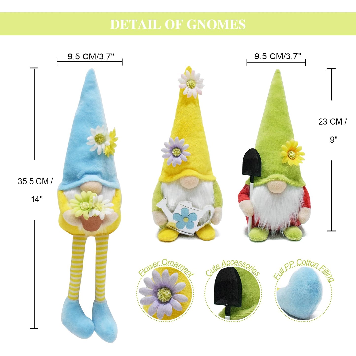 Attiigny Spring Flower Gnome Plush, Set of 3 Flower Spring Summer Gnomes Holiday Ornaments, Handmade Shelf Tiered Tray Decorations Gifts Santa Dolls for Home