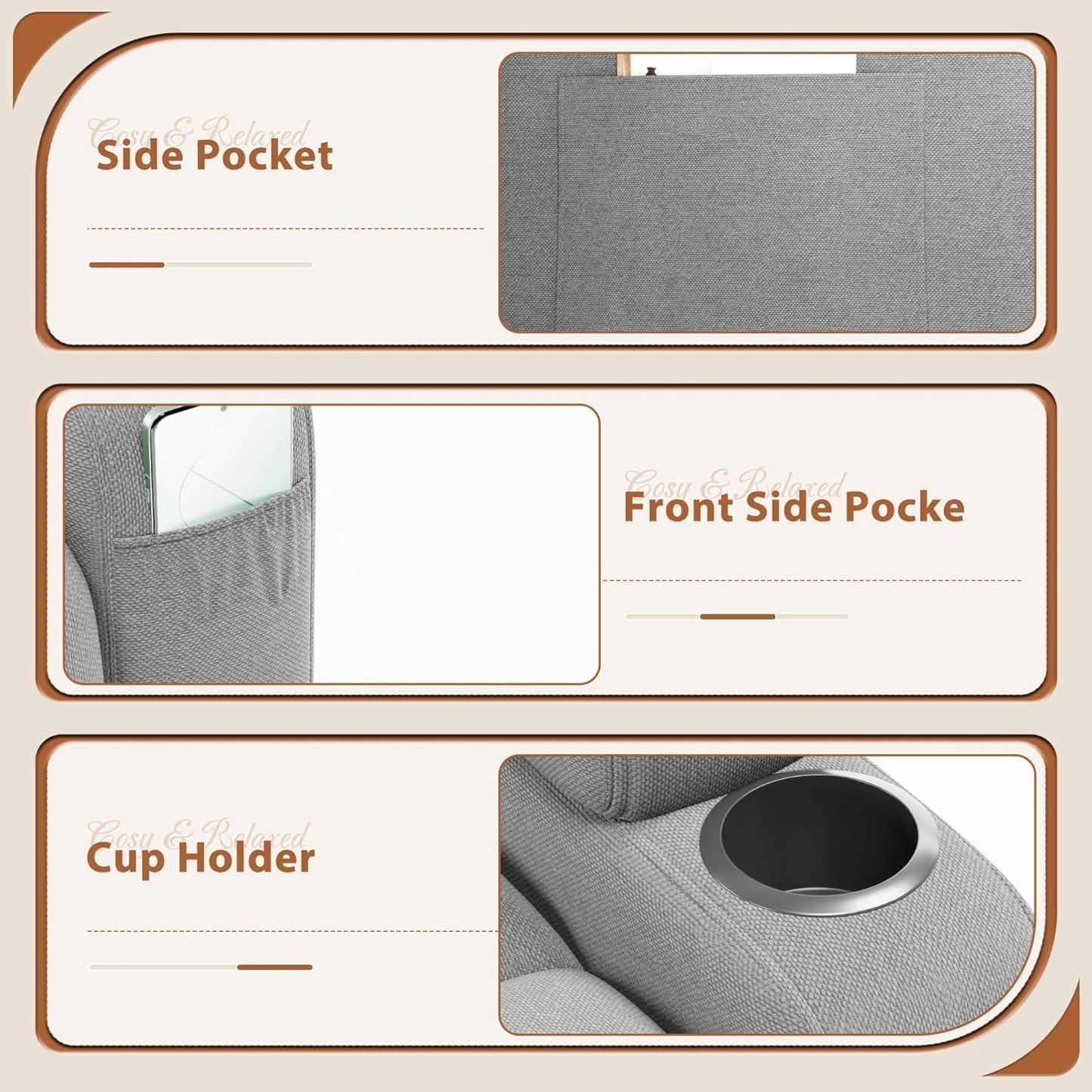 Flamaker Swivel Rocker Recliner Chair with Vibration Massage, 360° Swivel Recliner Chairs for Adults Ergonomic Lounge Chair with Cup Holders Lazy Boy Recliner Single Sofa Seat (Fabric, Gray)