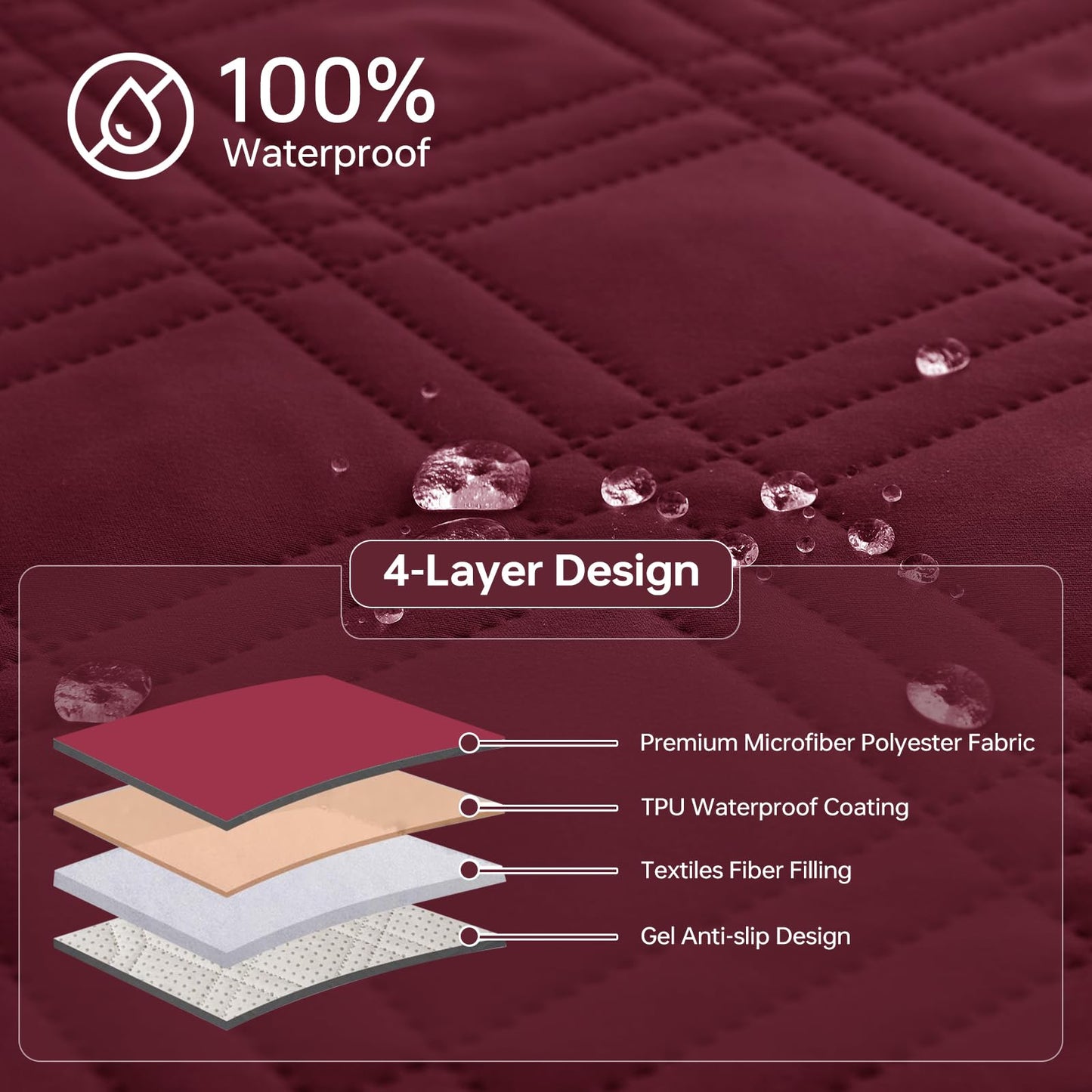 Deisy Dee Waterproof Recliner Chair Covers with Storage Pocket - Extend Sofa Life, Comfortable & Washable, Available in 10 Colors (Burgandy, 24.8 ")