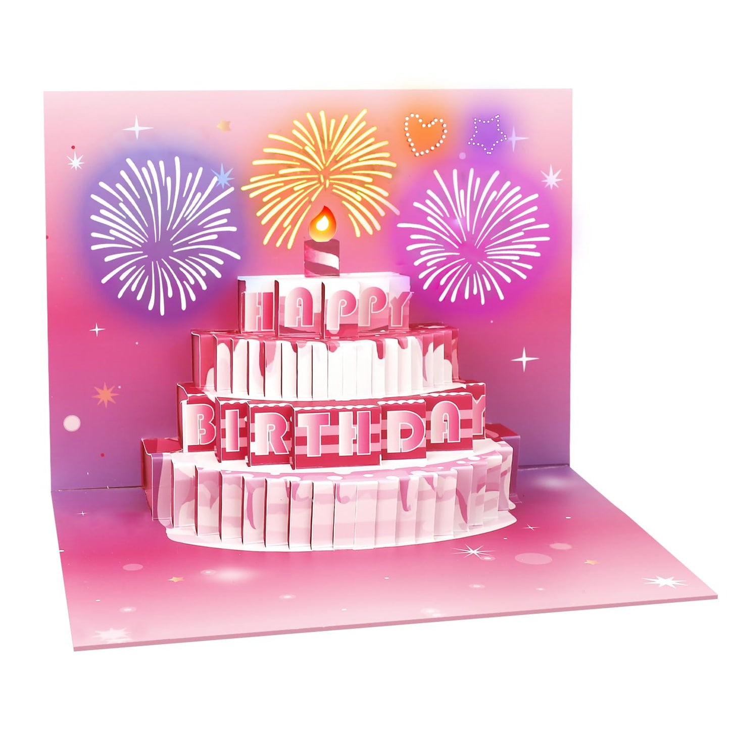 Musical Birthday Card, Pop up 3D LIGHTS & SOUND Firework Happy Birthday (Purple)
