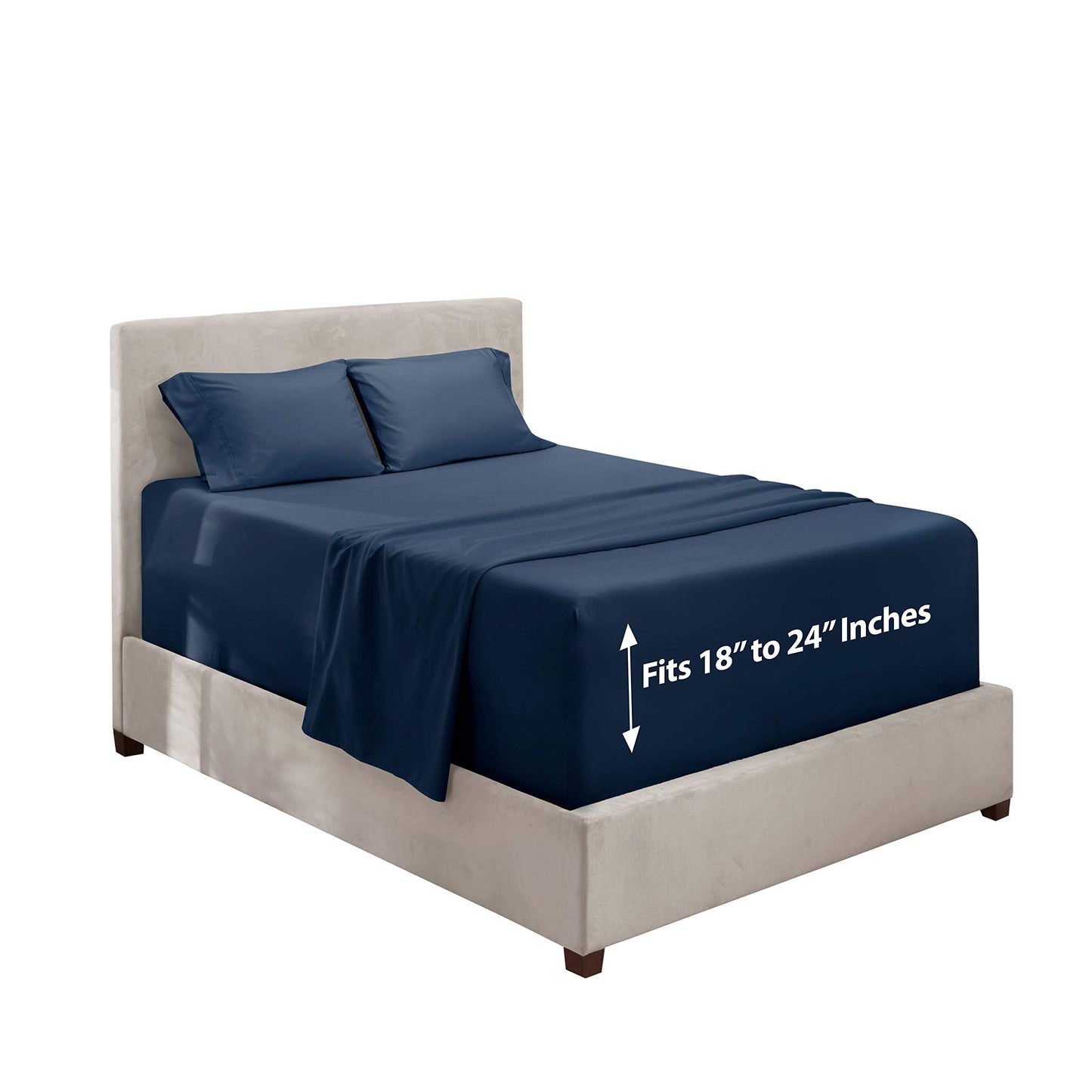 Hearth & Harbor Extra Deep Pocket Sheets - 4 Piece Hotel Luxury Sheet Set Fits Up to 24" Mattress - Ultra Soft Luxury Bed Sheet Set - Cal King, Navy Blue