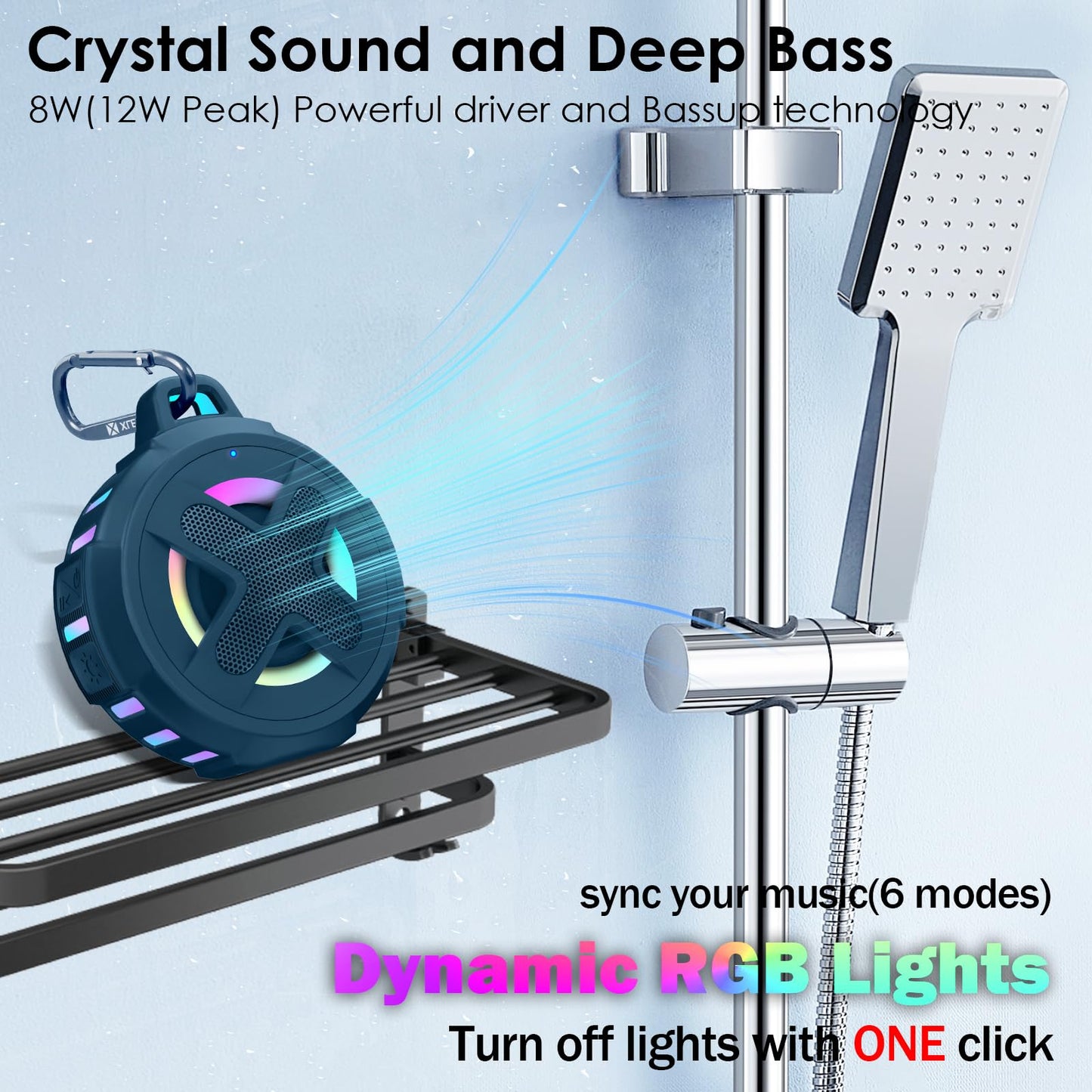 Upgraded, Portable Bluetooth Speaker, Certified IP67 Waterproof Shower Speaker, Silicone Case, 10W Powerful Bass, 24Hrs Playtime, Small, Floating, RGB Lights, Clip, for Pool Beach Kayak Travel Gifts