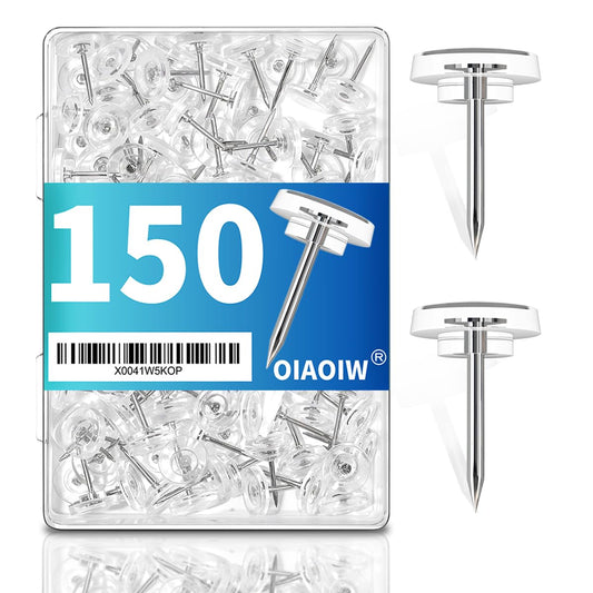 150 PCS Clear Push Pins Tacks Count in Reusable Box for Bulletin Boards and Wall Displays Heavy Duty Plastic Head