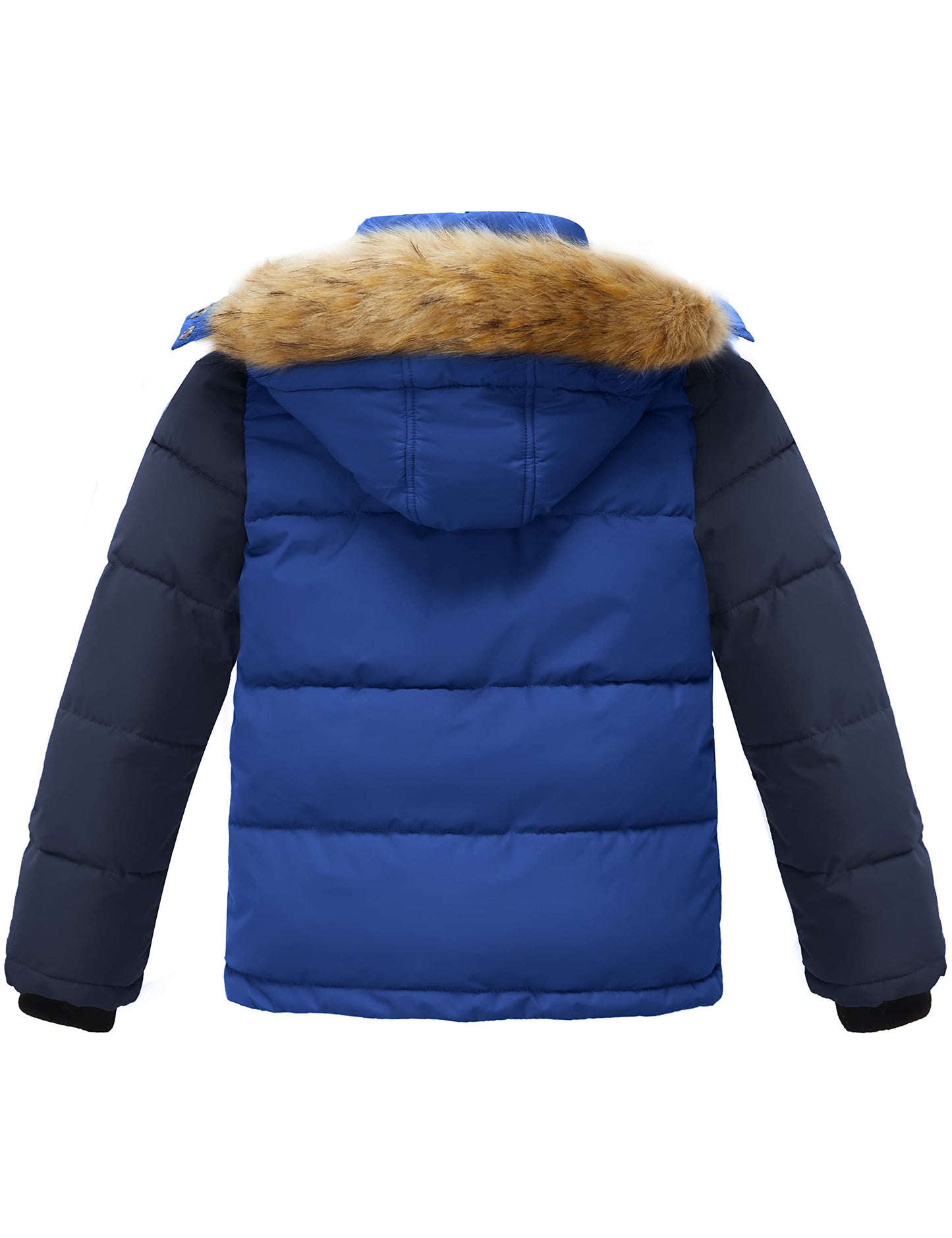 wantdo Boys' Warm Puffer Coats Winter Outerwear Jackets Waterproof Fleece Jacket With Hood Acid Blue navy 8