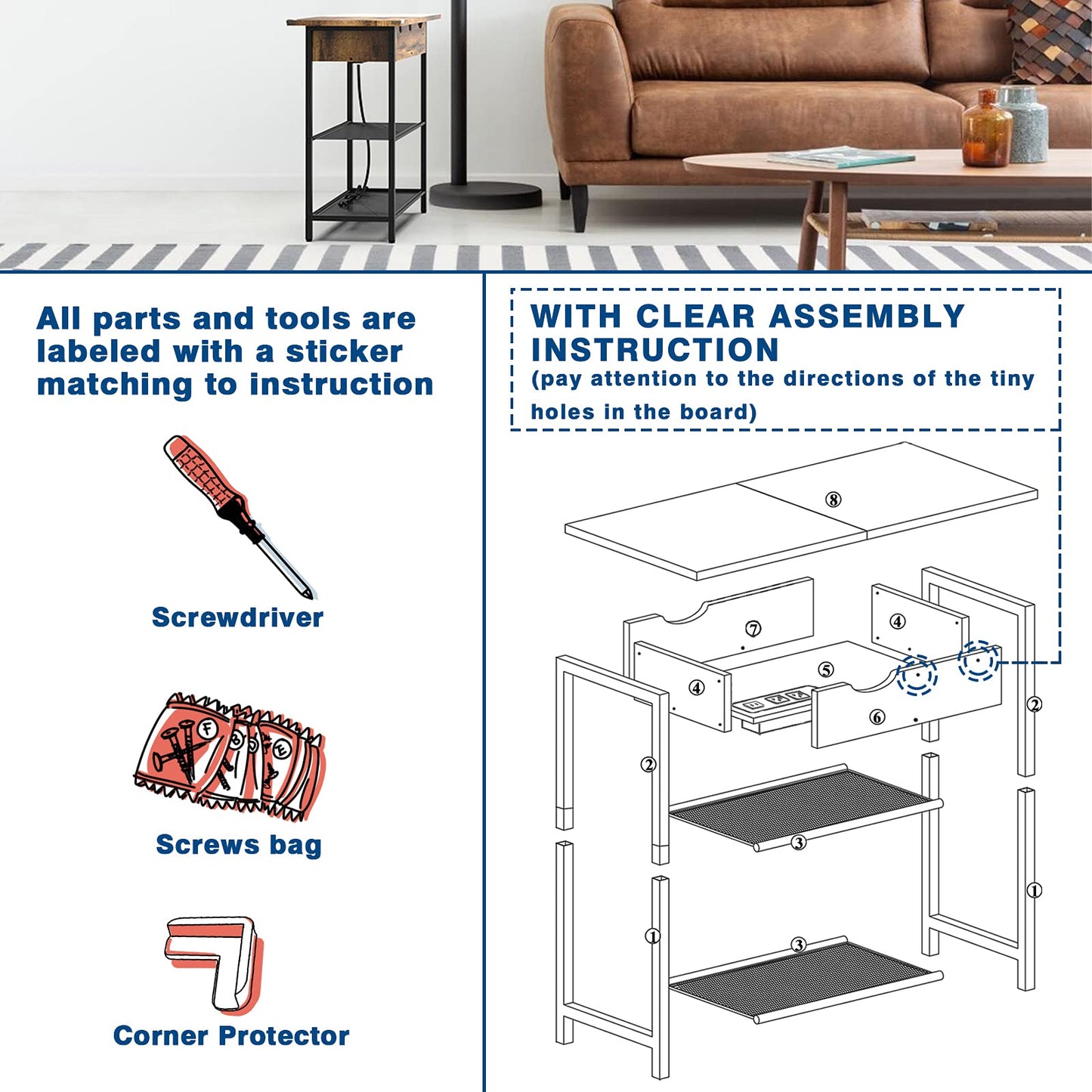 SAUCE ZHAN Sofa Side Table with USB Ports and Outlets, Narrow End Table with Storage Shelf for Small Spaces Bedside Nightstand with Charging Station for Living Room, Bedroom, Black