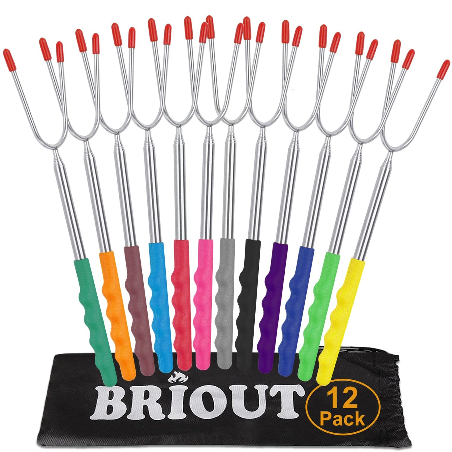 Briout Extendable Marshmallow Roasting Sticks- Extra Long 45'' Stainless Steel Smores Sticks for Fire Pit, Smore Skewers Hot Dog Fork Campfire Accessories, Camping Essentials for S'mores- 5 Pack