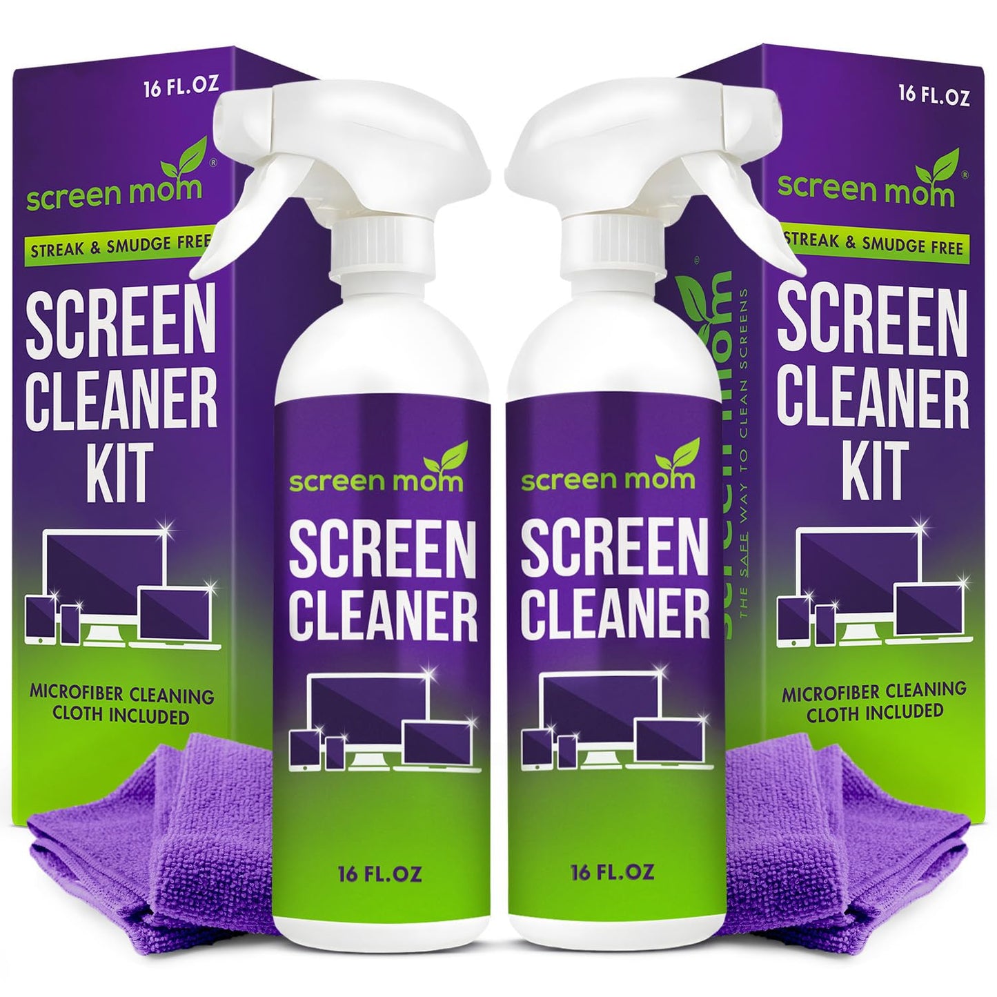 Screen Mom Screen Cleaner Spray and Microfiber Cloth 16oz Screen Cleaner Spray and Wipe for TV, Laptop, Computer, Phone, iPad, Car Screen Cleaning Kit Electronic Cleaner Spray