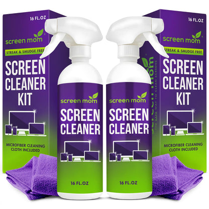 Screen Mom Screen Cleaner Spray and Microfiber Cloth 16oz Screen Cleaner Spray and Wipe for TV, Laptop, Computer, Phone, iPad, Car Screen Cleaning Kit Electronic Cleaner Spray
