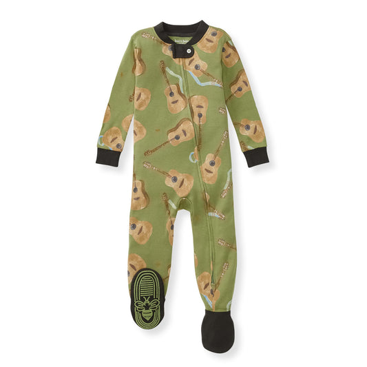 Burt's Bees Baby Baby Boy's Sleeper PJs, 100% Organic Cotton, One-Piece Footie, Zip Up Jumpsuit, Snug Fit Pajamas, Acoustic Guitar, 12 Months