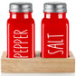 Red Salt and Pepper Shakers Set with Holder - Dopeca Glass Salt Shaker with Wood Tray for Kitchen Counter - Red Kitchen Decor and Accessories - for Christmas Kitchen Housewarming Gift - 2.7 oz