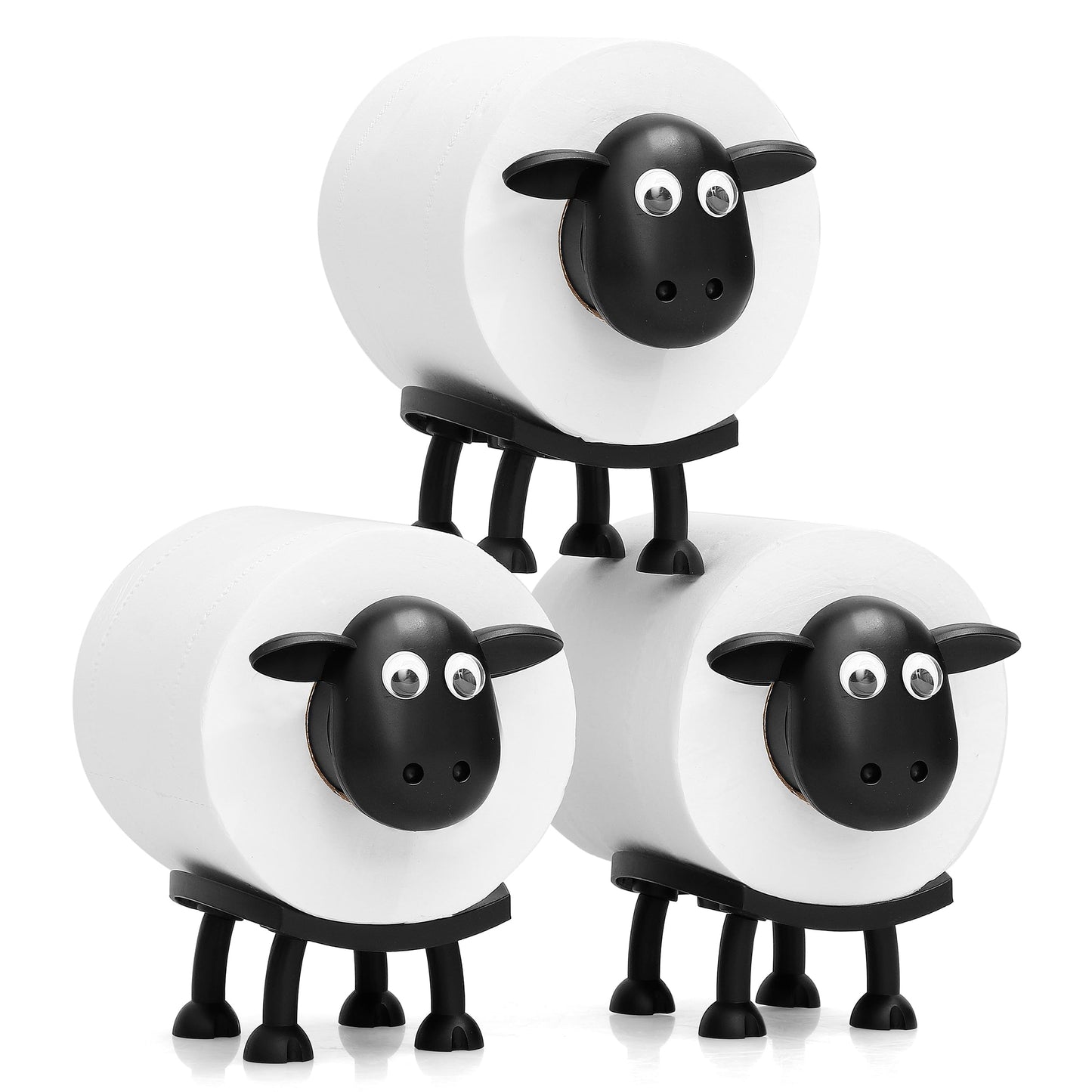 VELENTI Sheep Toilet Roll Holder - Funny Toilet Paper Holder Free Standing Bathroom Set - 3D Printed Black Sheep Loo Roll Holder - Hilarious Tissue Paper Roll Storage - Cute Bathroom Decor - Set of 3