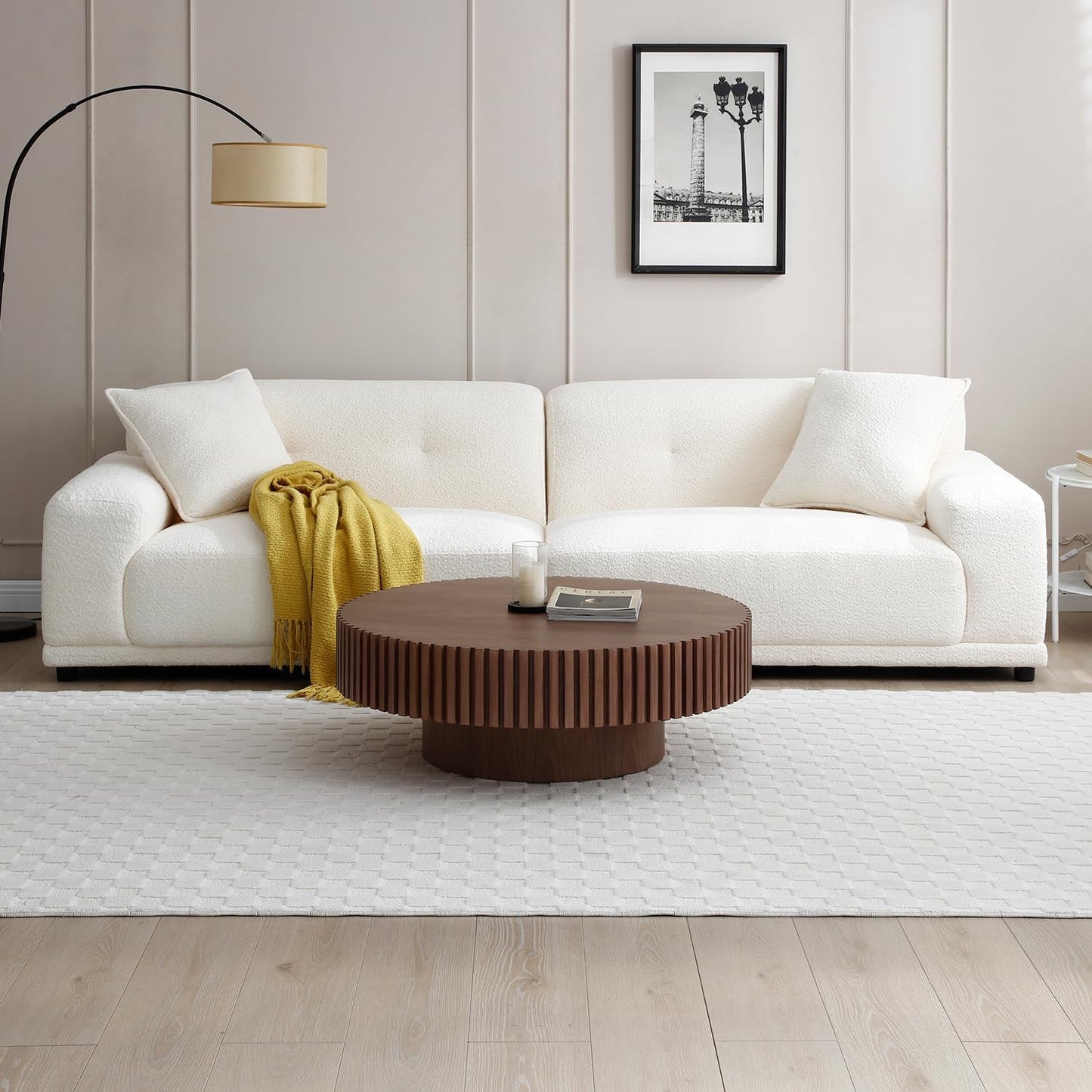 JURMALYN Walnut Round Coffee Table for Living Room Contemporary Circle Wood Coffee Table with Pedestal, Easy Assembly ø31.49'',