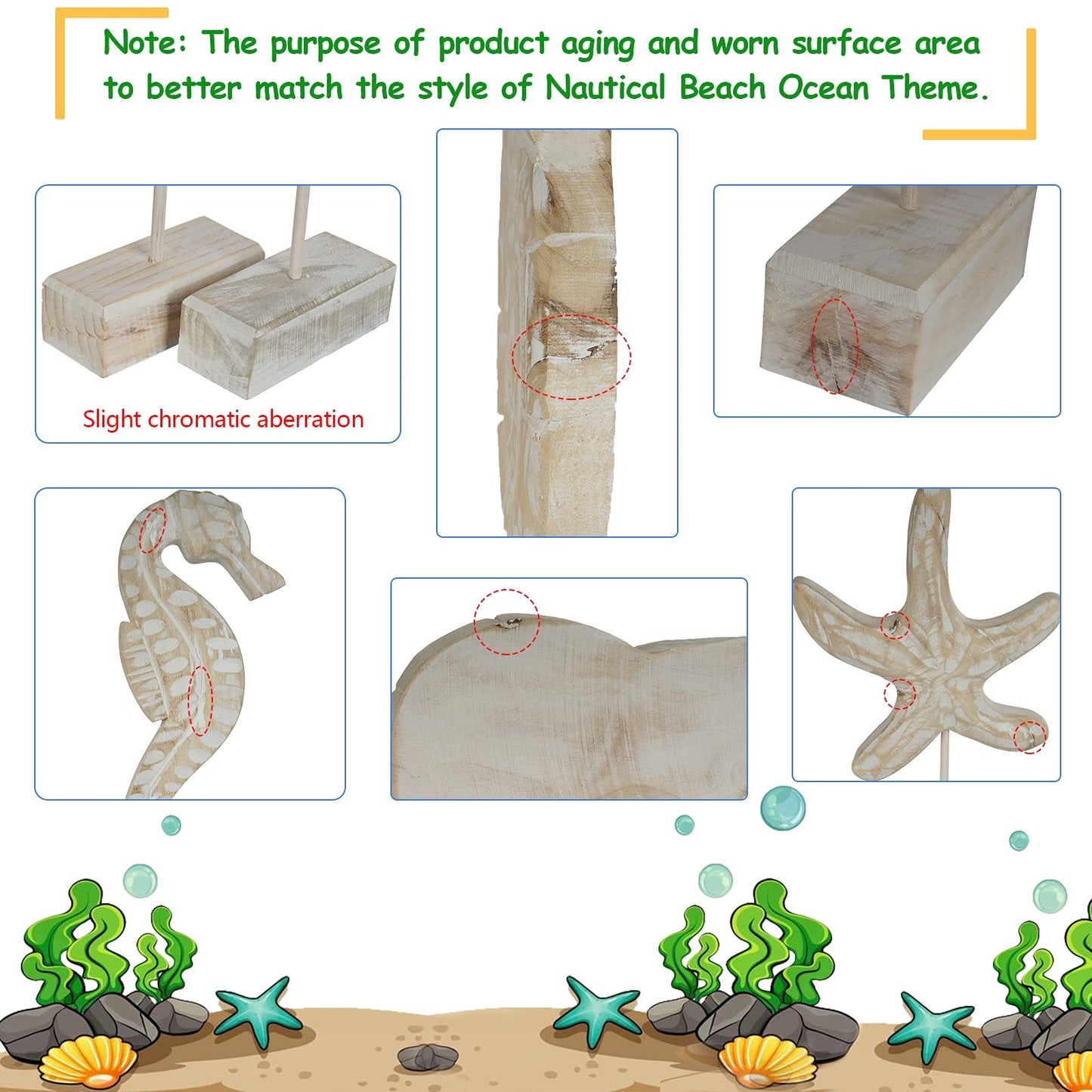 Exttlliy 3pcs Wood Handmade Beach Nautical Style Figurines Starfish/Conch/Seahorse Statue Home Decor